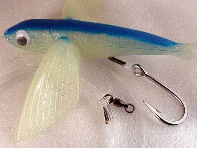 8 Inch Blue Glow Flying Fish Tuna Lure - Pre-Rigged Saltwater Fishing Bait for Offshore Trolling & Big Game Fishing