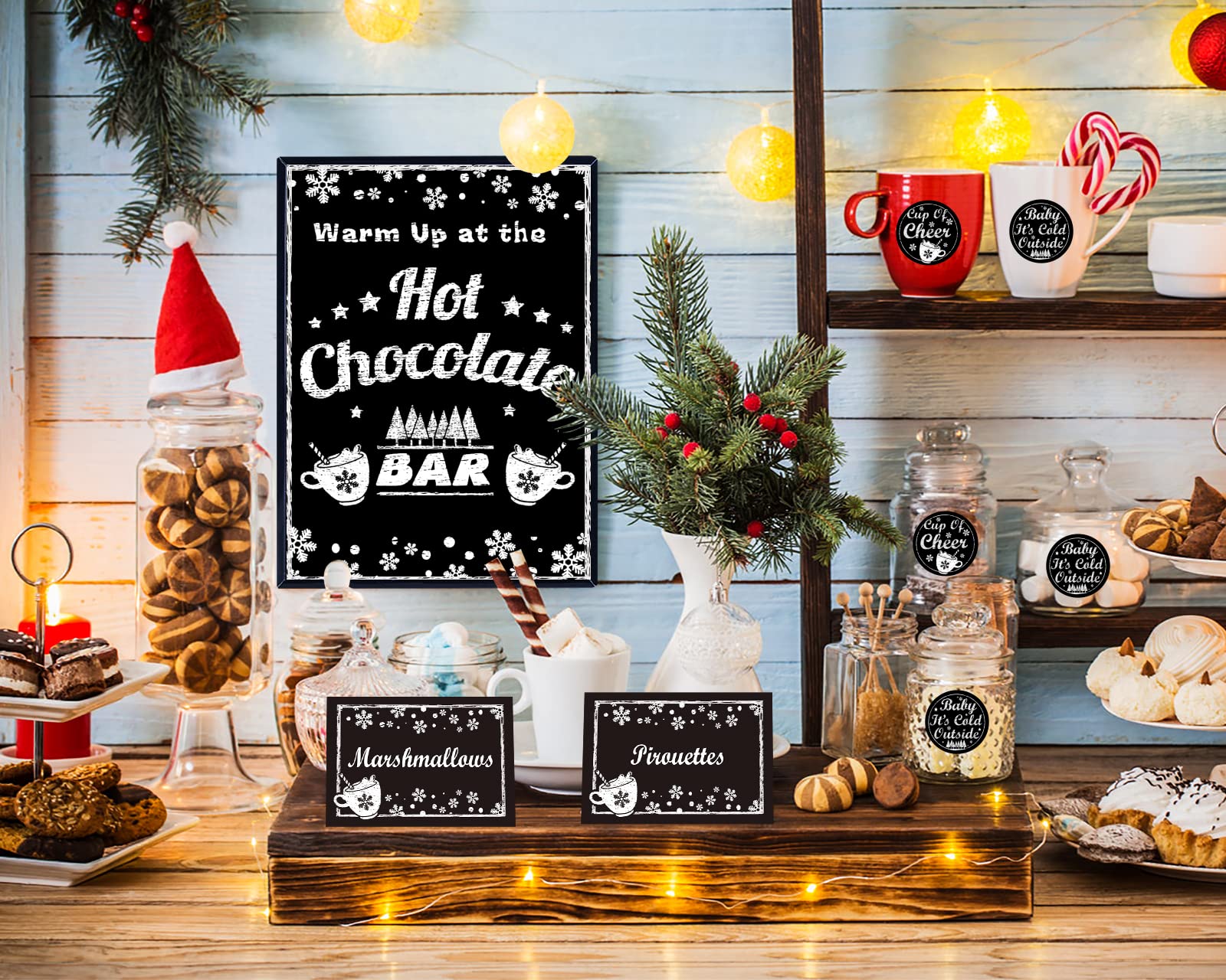 Luxury Hot Chocolate Bar Kit - Custom Sign Labels, Table Cards, Spoons & Straws for Christmas, New Year & Holiday Parties - Perfect for Home, Office & Event Decorations