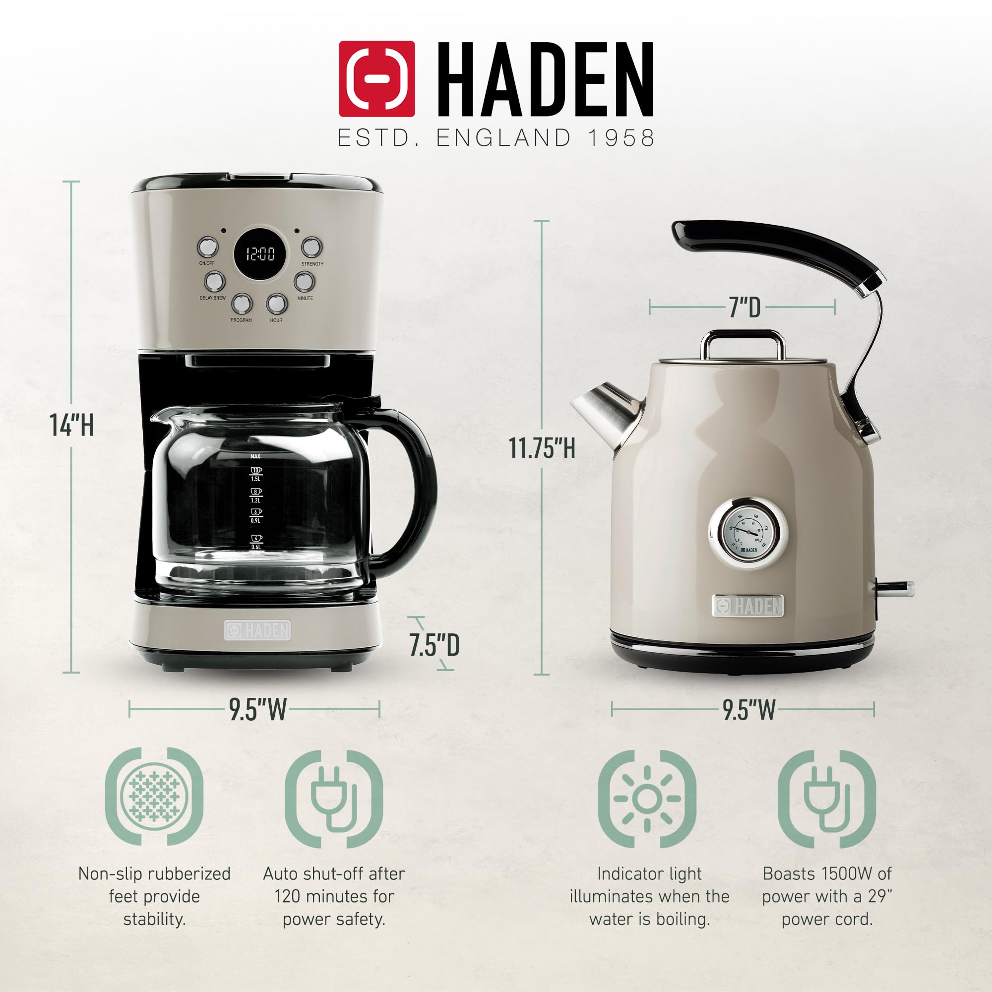 HADEN 12 Cup Drip Coffee Maker with Stainless Steel Electric Kettle - 1.7L Fast Boiling Water Kettle for Coffee, Tea & Hot Beverages - Perfect for Home, Office & Kitchen Use