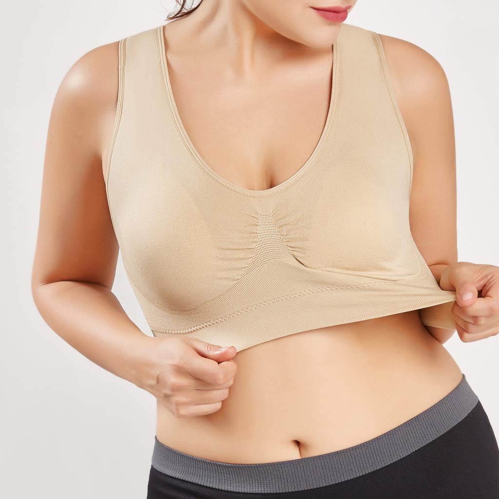 Women's Plus Size Sports Bras - Ultra Thin Full Coverage Yoga Bra for Fitness & Workouts (Beige, XXXXXL) | High Support Activewear for Running, Gym & Daily Wear