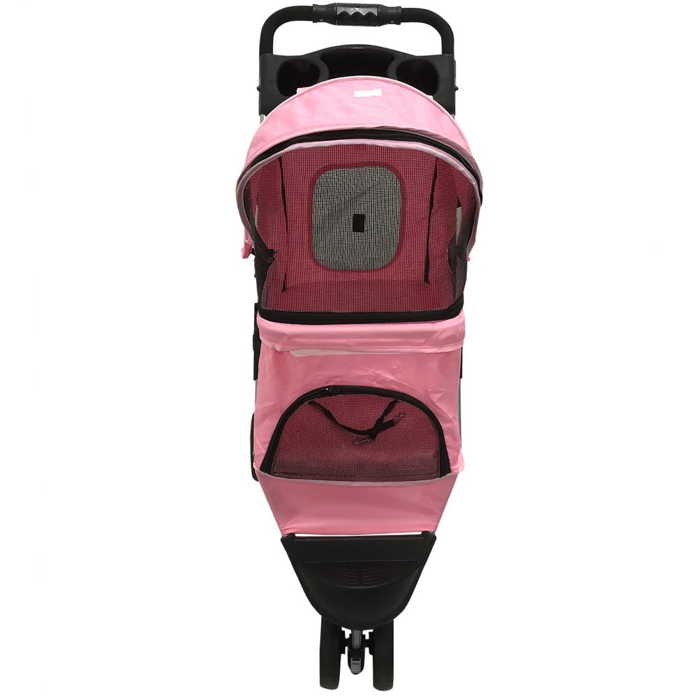 Critter Sitters 3-Wheel Jogging Dog Stroller - Lightweight Pet Stroller for Medium Dogs & Cats Up to 33lbs with Storage Basket & Cup Holders - Perfect for Running, Walking, Shopping & Outdoor Adventures (Pink)