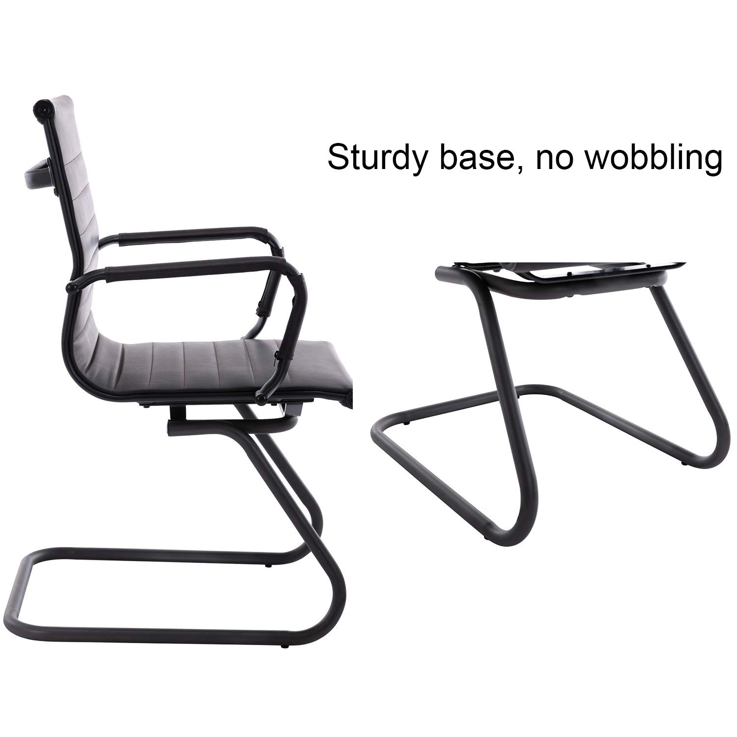 Ergonomic Office Reception Chairs - No Wheels Leather Conference Chairs with Lumbar Support - Set of 2 Guest Chairs in Vintage Charcoal - Perfect for Waiting Areas, Conference Rooms & Home Offices