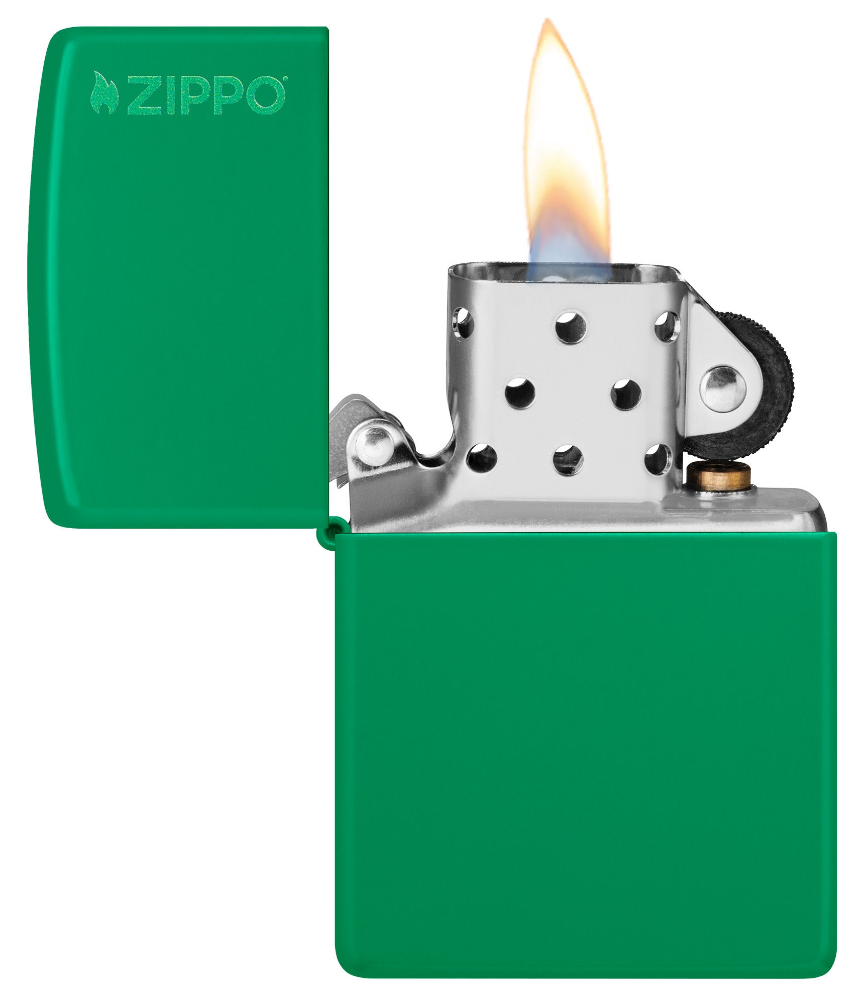 Classic Grass Green Matte Zippo Lighter with Logo - Windproof Refillable Metal Lighter for Outdoor Camping, Hiking & Everyday Carry (EDC)