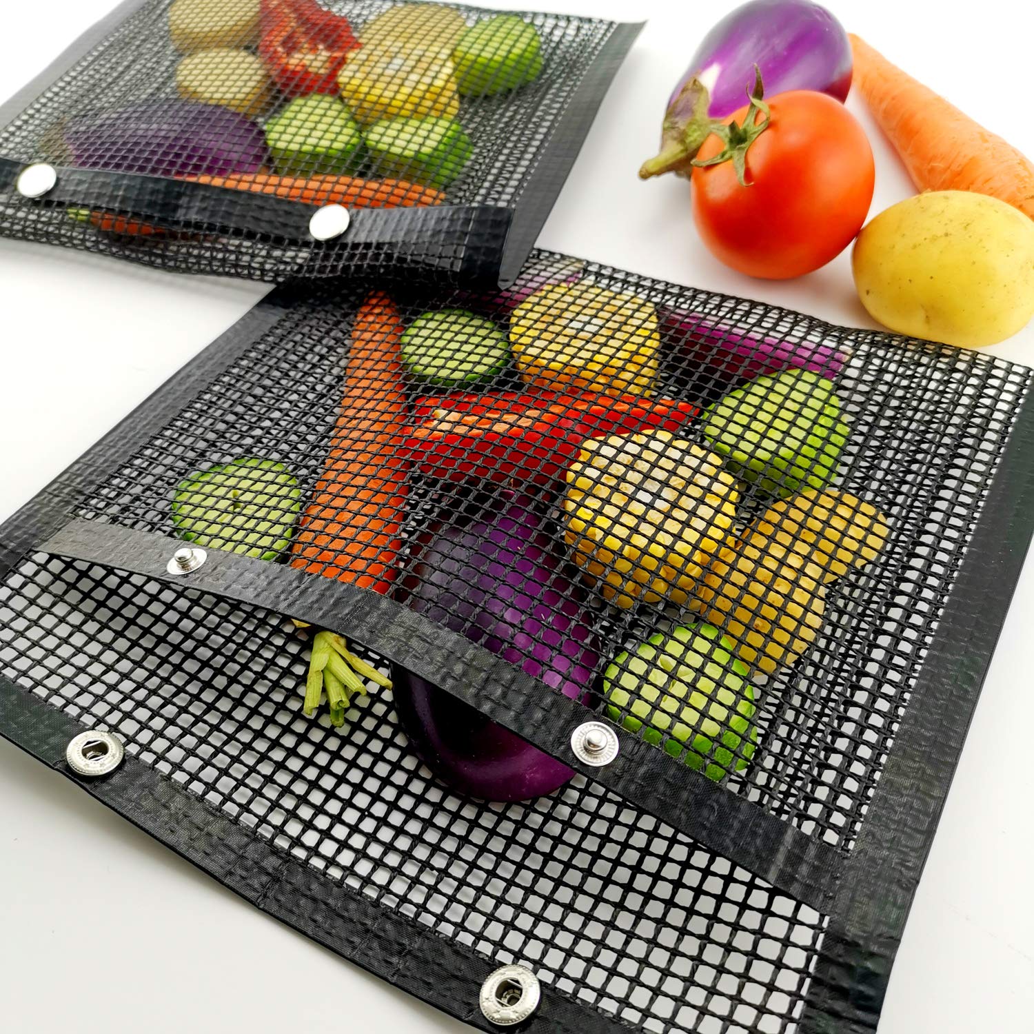 GUCUJI BBQ Mesh Grill Bags - Heat Resistant & Non Stick Reusable Grilling Bags (2 Pack) - Easy to Clean for Charcoal, Gas, Electric Grills & Smokers - Perfect for Backyard Cookouts, Camping & Outdoor Barbecues