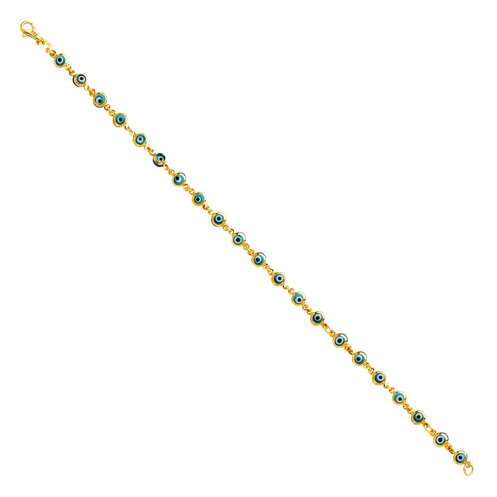 14k Yellow Gold Evil Eye Bracelet for Women & Girls - 7 Inch Sky Blue Protection Bracelet - Perfect for Gifts, Spiritual Jewelry & Everyday Wear