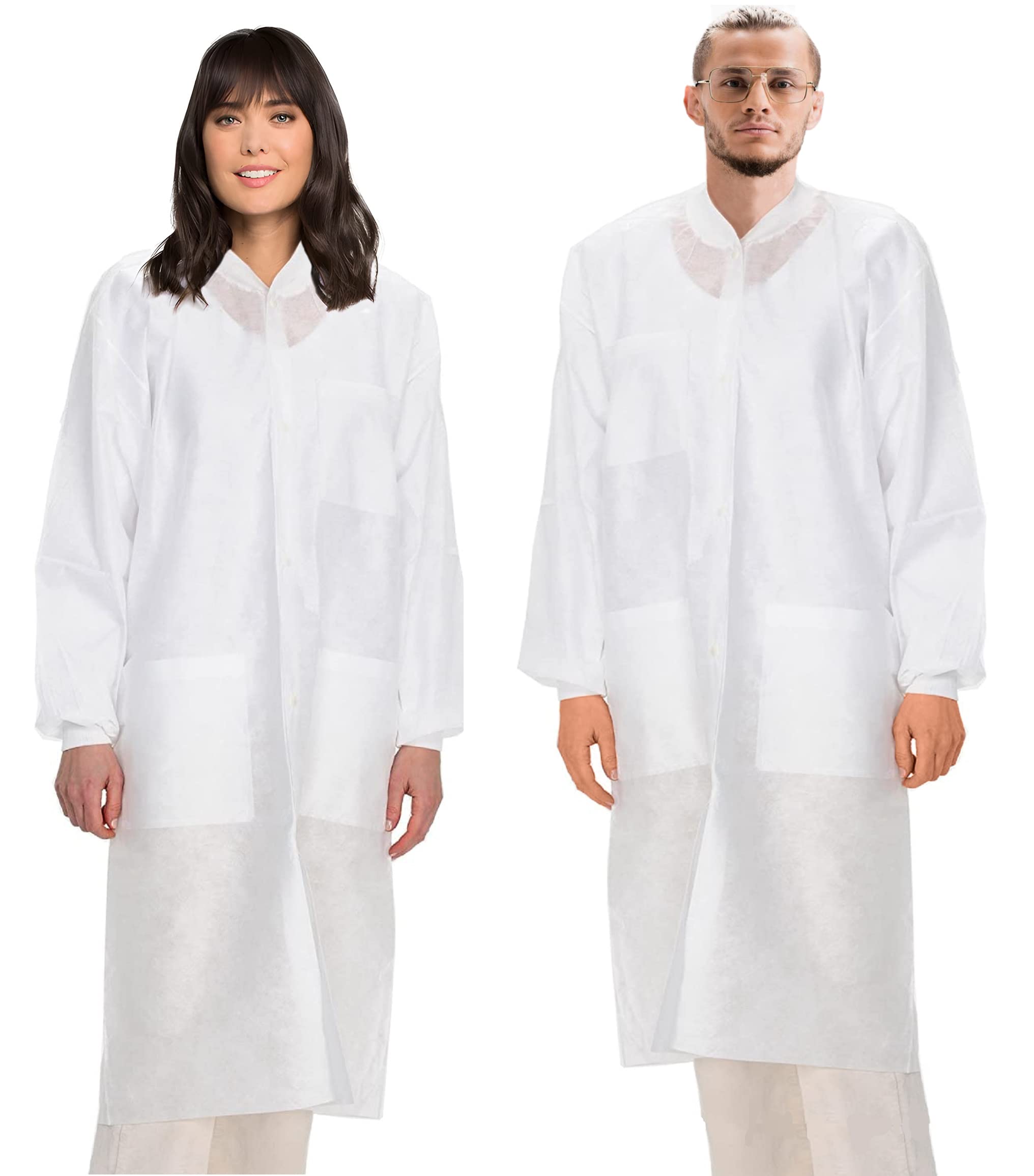 Disposable Lab Coats for Adults - White SMS Material with 3 Pockets | Durable & Comfortable Lab Wear (XS-5XL) | Perfect for Medical, Laboratory & Industrial Use