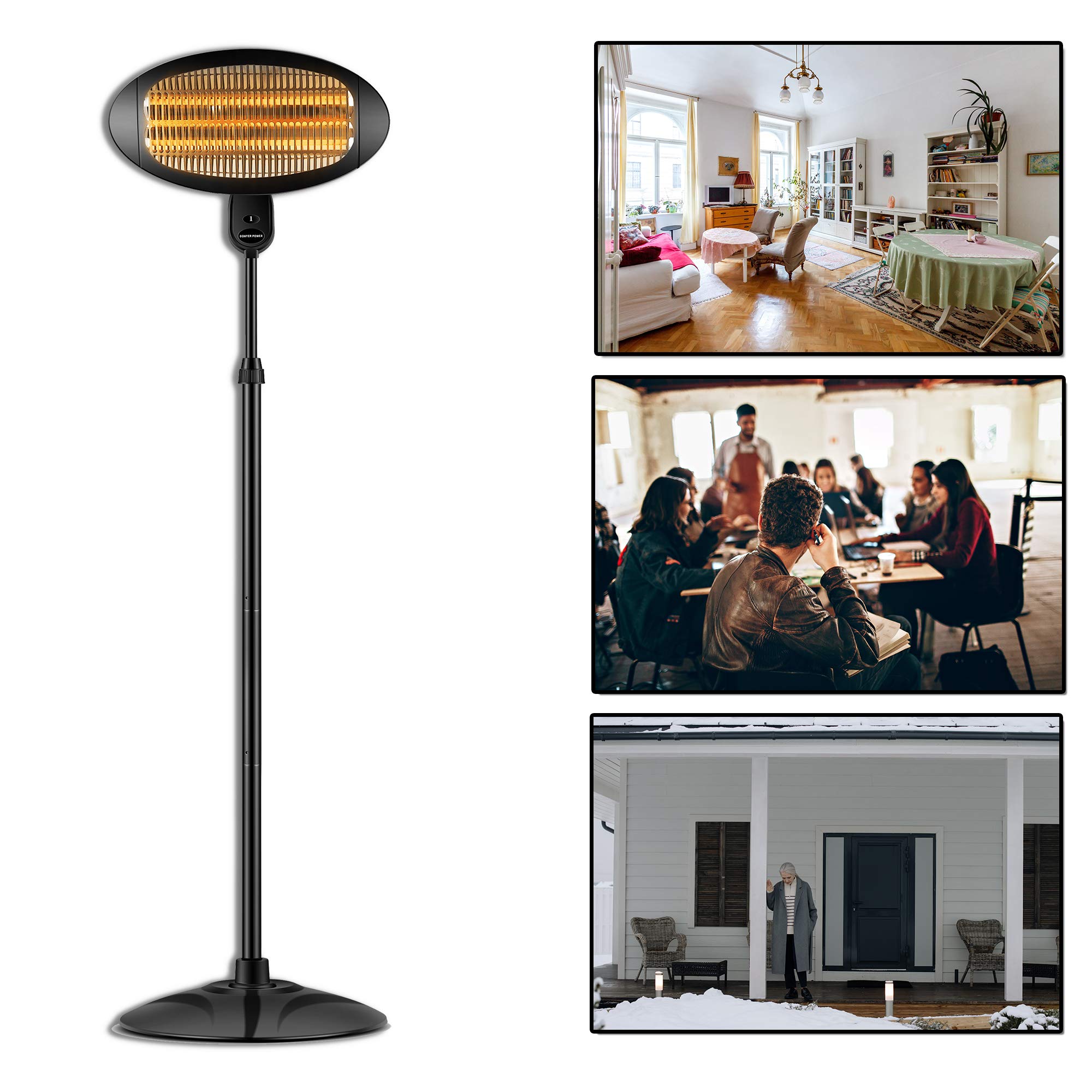 DONYER POWER 1500W Electric Radiant Heater for Indoor & Outdoor Use - Patio, Courtyard, Garage, Office - Fast Heating Quartz Space Heater with Adjustable Thermostat