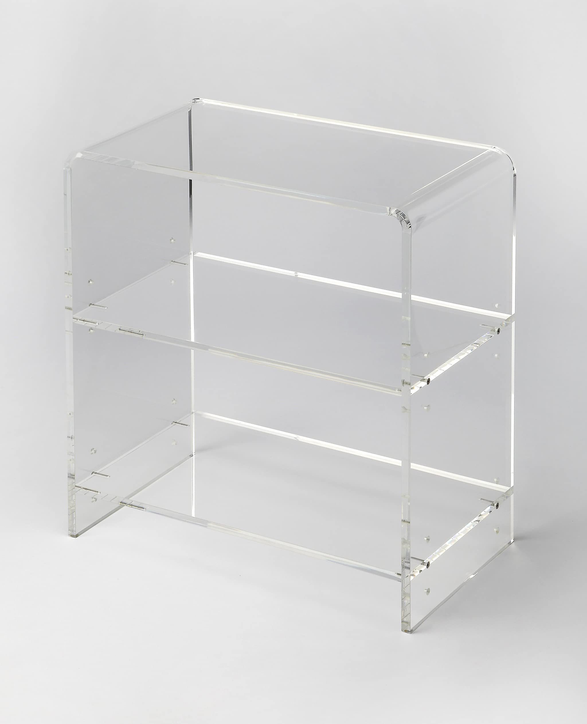 HomeRoots Clear Acrylic Bookcase with Stainless Steel Frame - Modern Bookshelf for Living Room, Office & Bedroom Storage