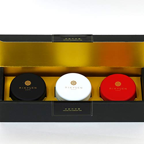 Premium Kyoto Rishuken RIKYUEN03 Tea Gift Set - Hoji White Sencha, Asamiya Black Tea, Mid-Chugen Tea Bags (Black/White/Red) - Perfect for Japanese Tea Ceremonies, Gifts & Daily Relaxation