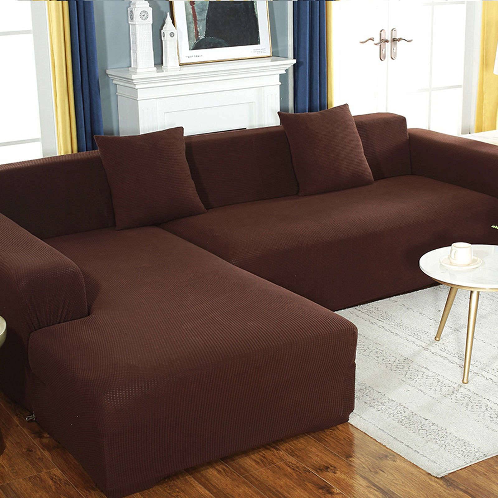 YQJYMFZ Stretchable Thick Sofa Slipcover - Washable L-Shaped Couch Cover for 3-Seater Sofas (190-230cm) - Coffee Color - Protects from Pets, Kids & Daily Wear - Perfect for Living Room, Family Room & Home Decor