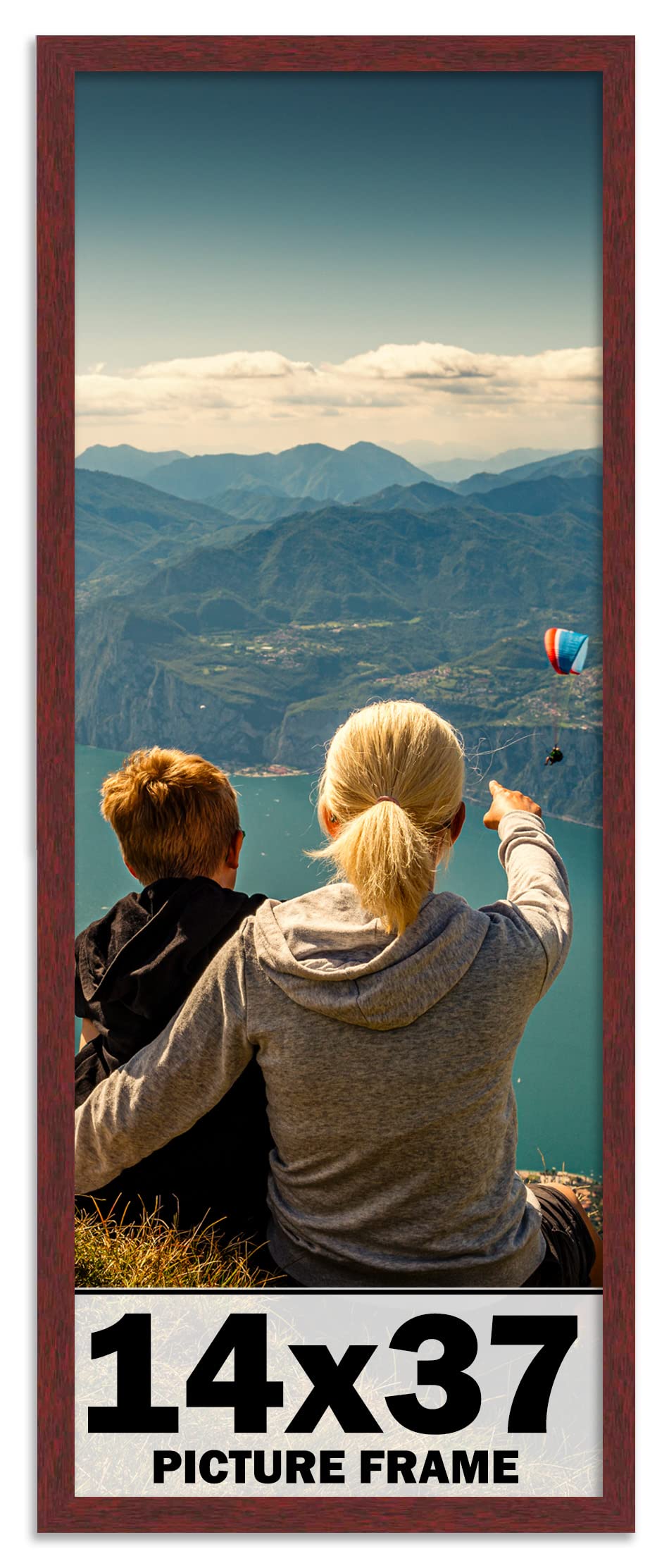 CountryArtHouse 14x37 Inch Brown Mahogany Solid Wood Picture Frame with UV Acrylic Plexiglass, Acid-Free Foam Backing & Hanging Hardware - Perfect for Wall Art, Family Photos, and Home Decor
