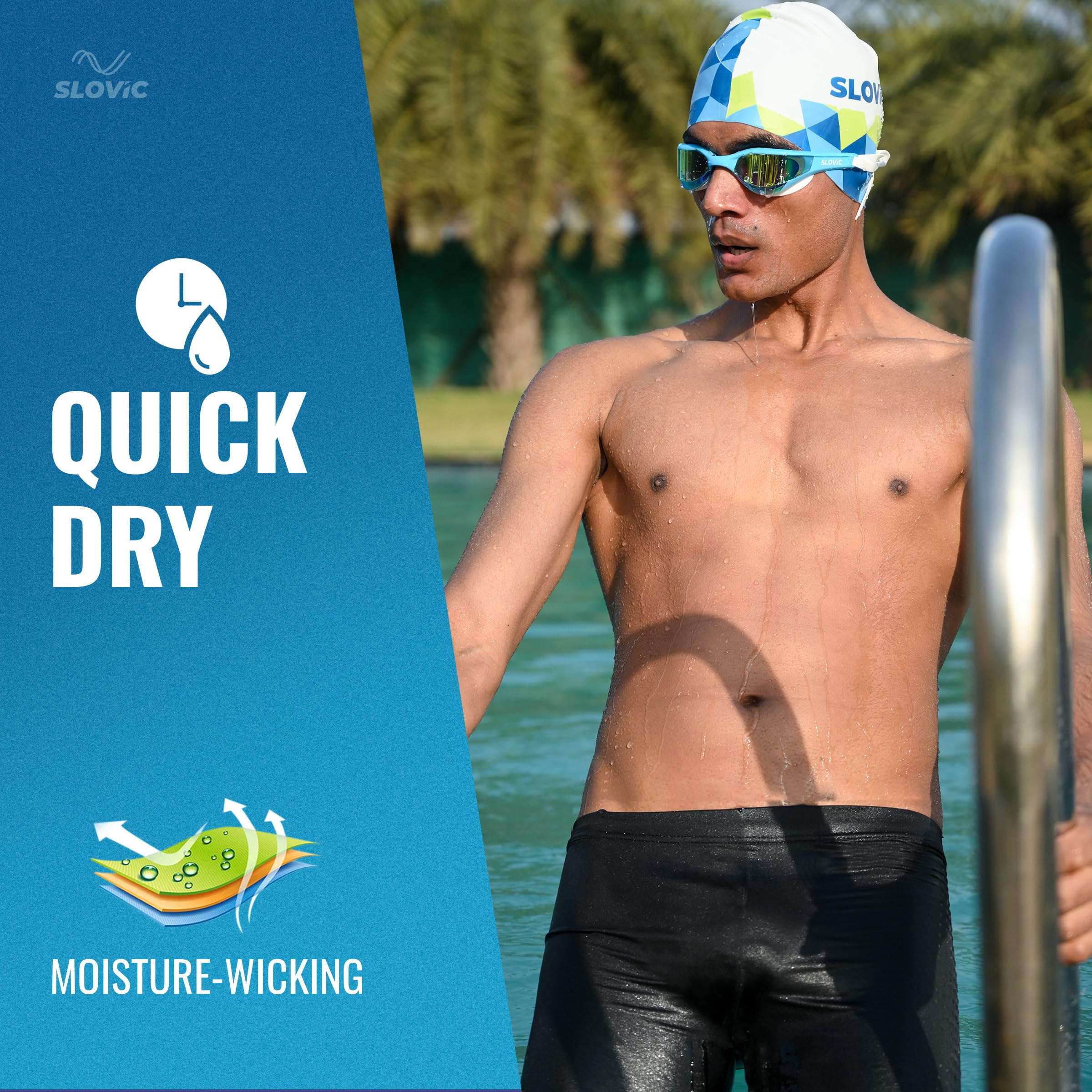 **SLOVIC Men's Quick-Dry Swim Shorts - Adjustable, Breathable Swim Trunks for Swimming, Running & Beach Sports | Perfect for Pool, Gym & Outdoor Activities**