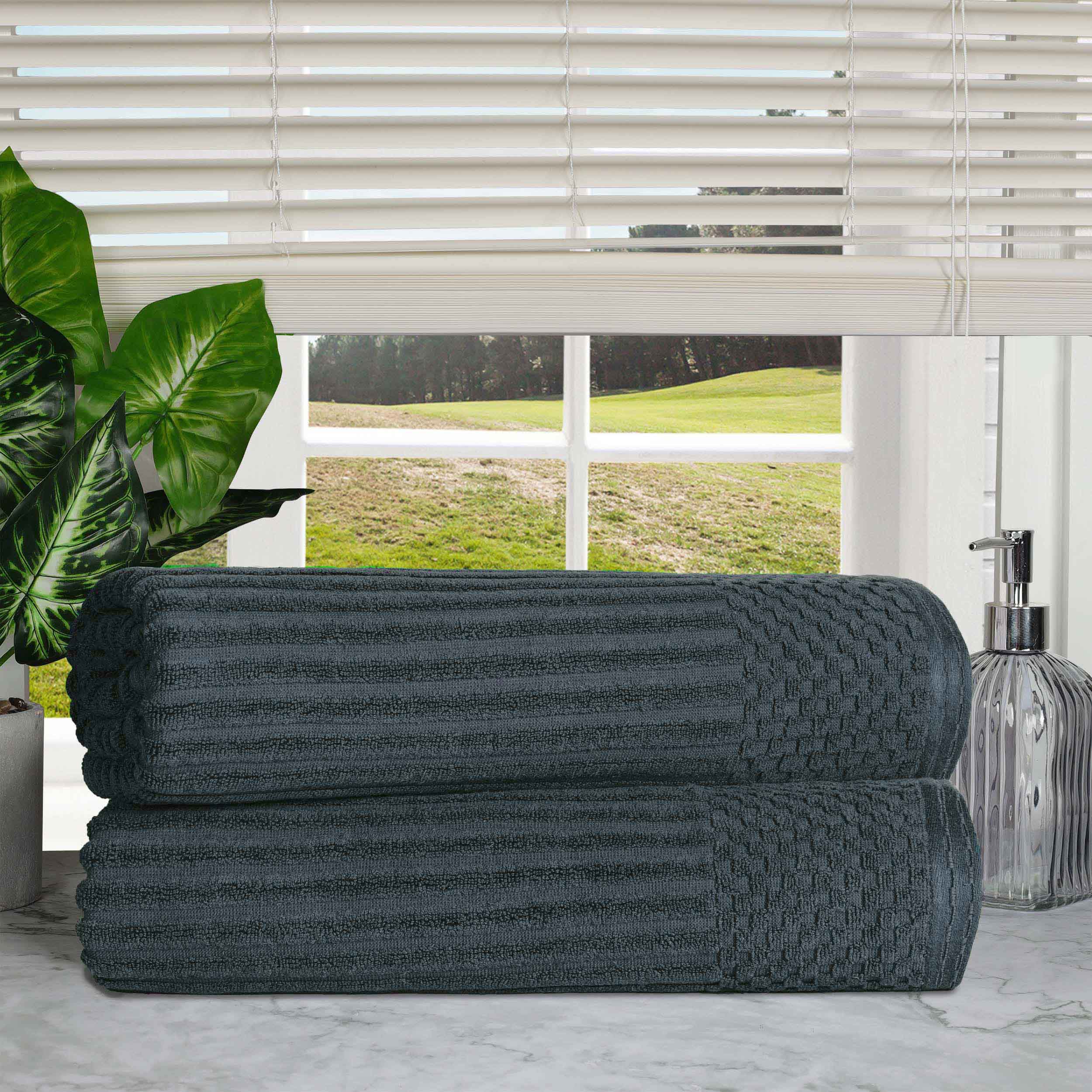 Premium Cotton Ribbed Textured Bath Towel Set - Ultra Absorbent 2-Piece Bath Sheet Set for Spa, Beach & Luxury Bathroom Use