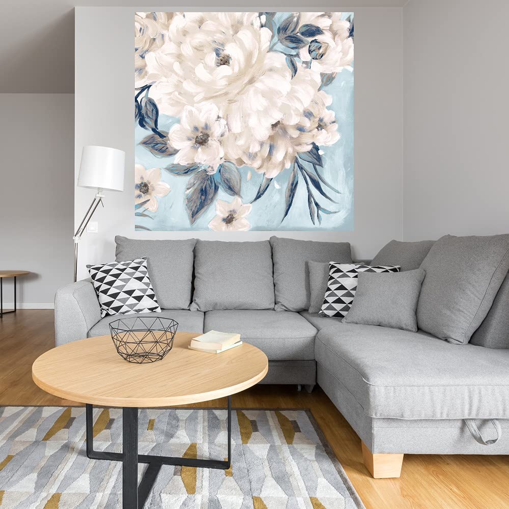 Indigo Romance Canvas Wall Art - 37x37 Inch Hand-Painted Fine Art Decor by Willowbrook - Perfect for Living Room, Bedroom, Office & More - Ready to Hang - Elevate Your Home & Workspace Decor
