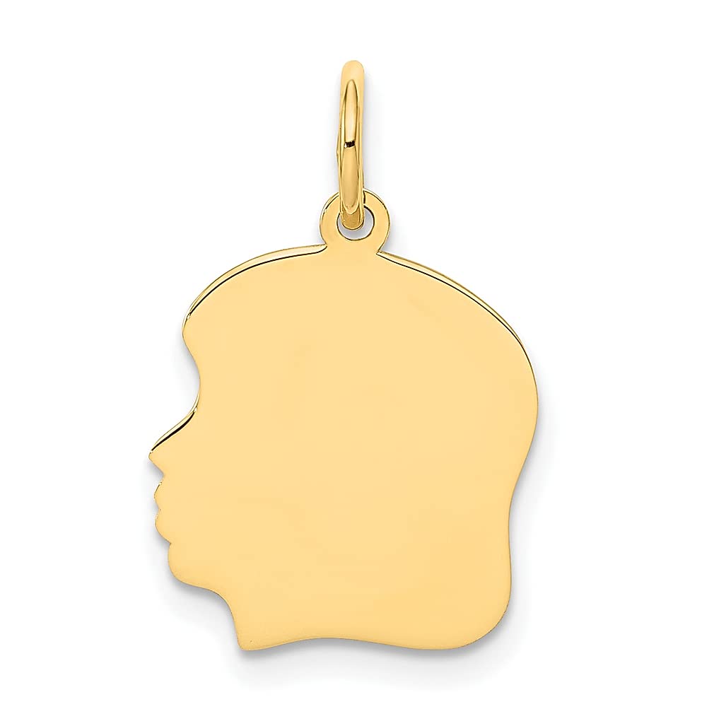 10K Yellow Gold Engravable Girl Head Charm Pendant Necklace - Medium .013 Gauge Facing Left Design, Fine Jewelry for Women, Perfect Gift for Her, Birthday, Anniversary & Mother's Day