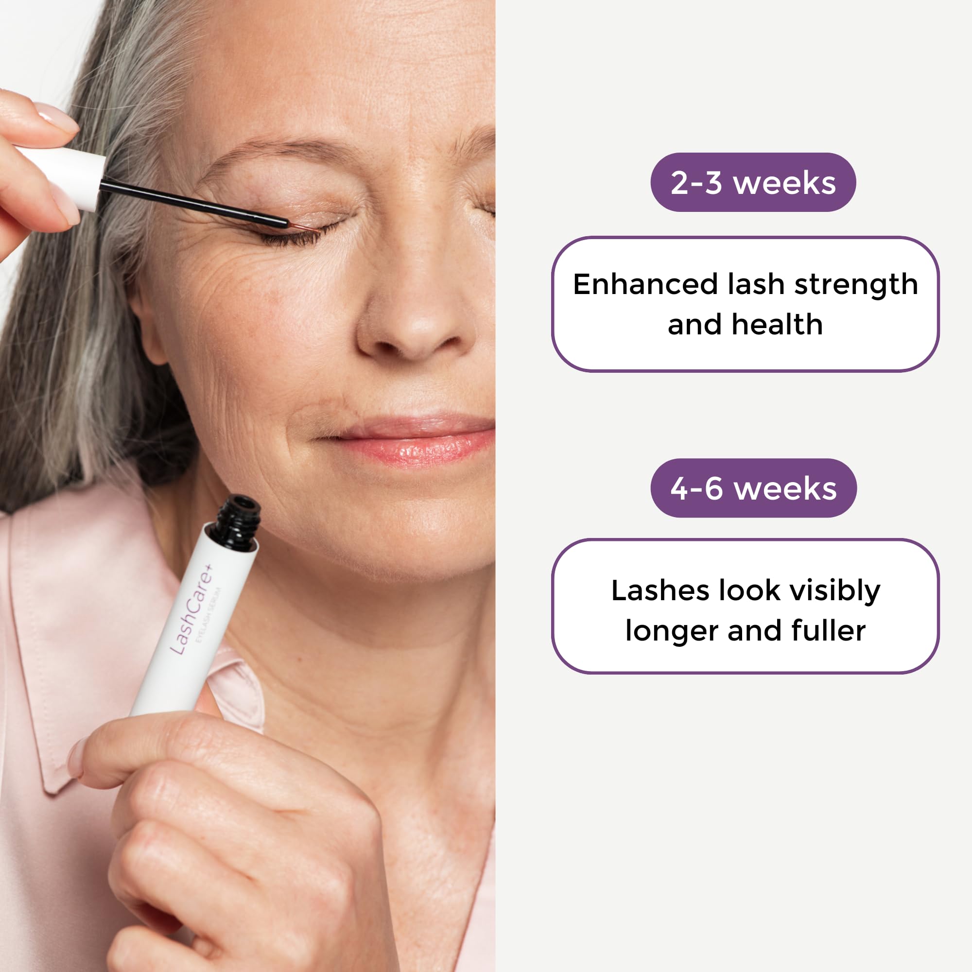 LashCare+ Eyelash Growth Serum for Women - Natural & Safe Formula for Longer, Thicker Lashes in 12 Weeks - Hypoallergenic for Sensitive Eyes - Eyelash Conditioner & Enhancer (1mL / 1 Month Supply) - Perfect for Daily Use & Special Occasions