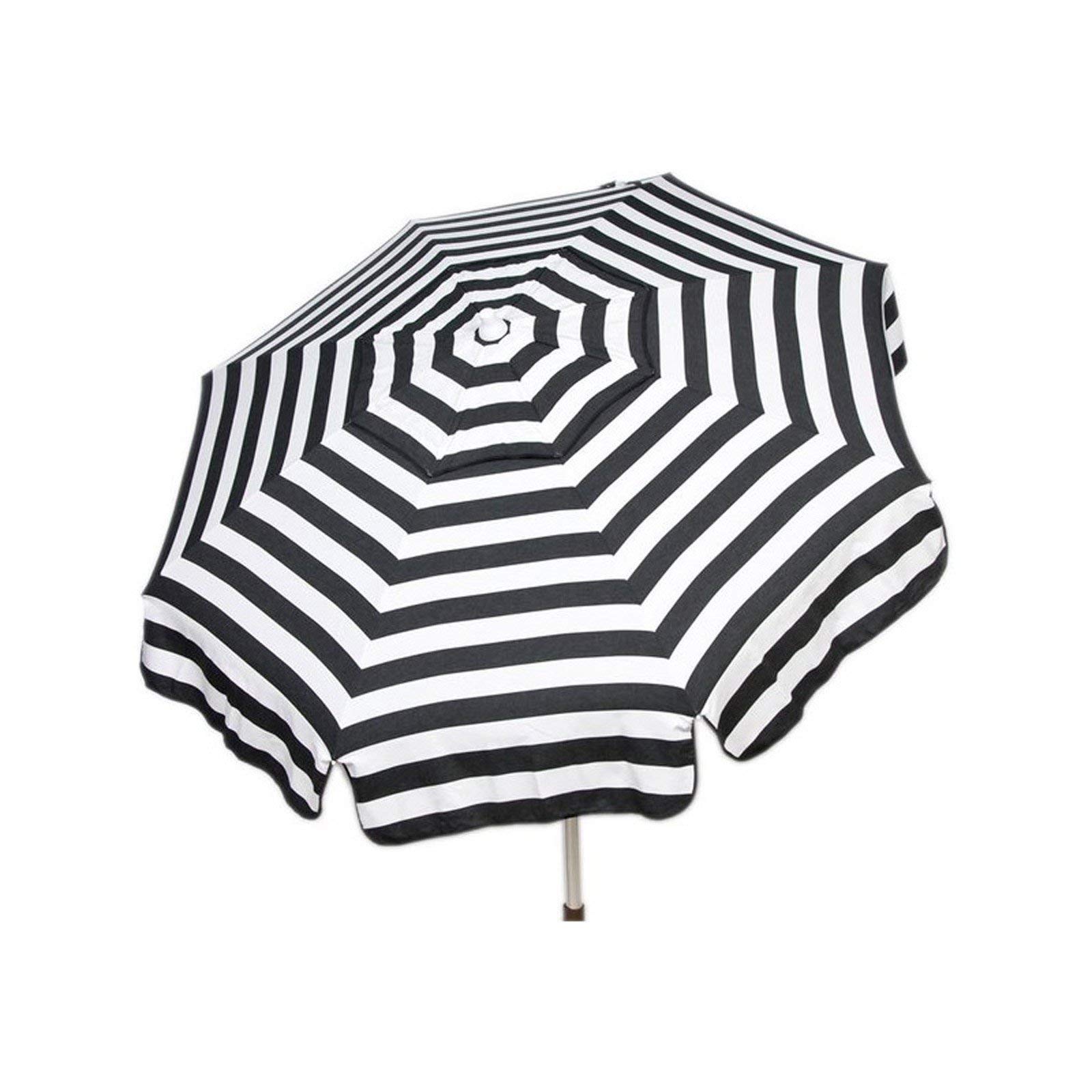 Heininger 6 Foot Italian Striped Patio Umbrella - 2 Pack Black & White Acrylic Outdoor Market Umbrellas for Poolside, Restaurant, and Garden Use
