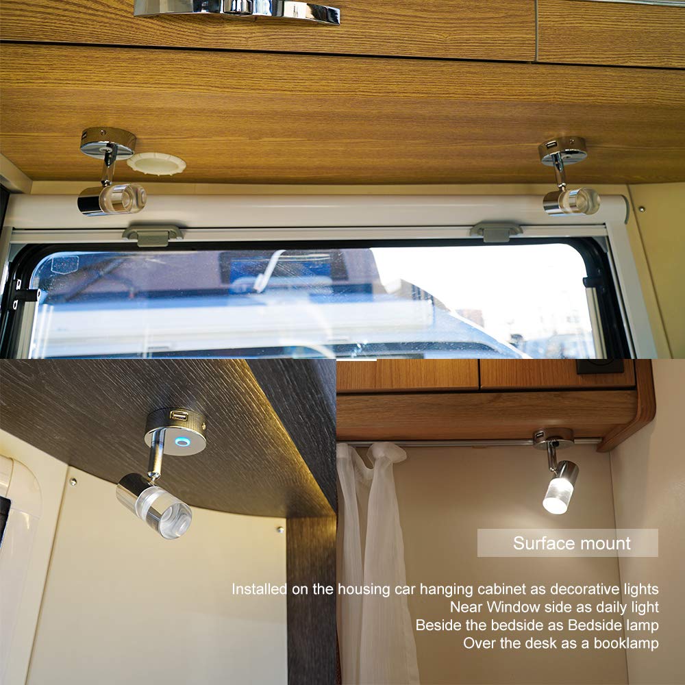 THALASSA 12V LED Boat Reading Light with USB Port - RV Marine Wall Sconce for Motorhome, Trailer, Camper & Caravan Interior Lighting | Perfect for Nighttime Reading & Ambient Lighting