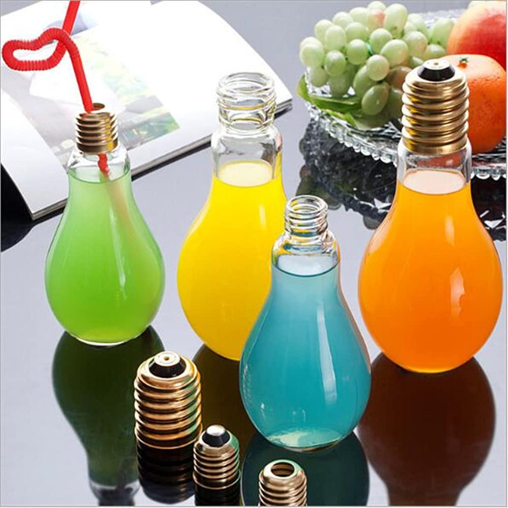Sylvian Light Bulb Shaped Glass Bottle - 200ML Novelty Drinking Glasses for Juice, Milk, Beer & Cocktails - Unique LED Lamp Bottle for Home Bar, Parties & Gift Ideas