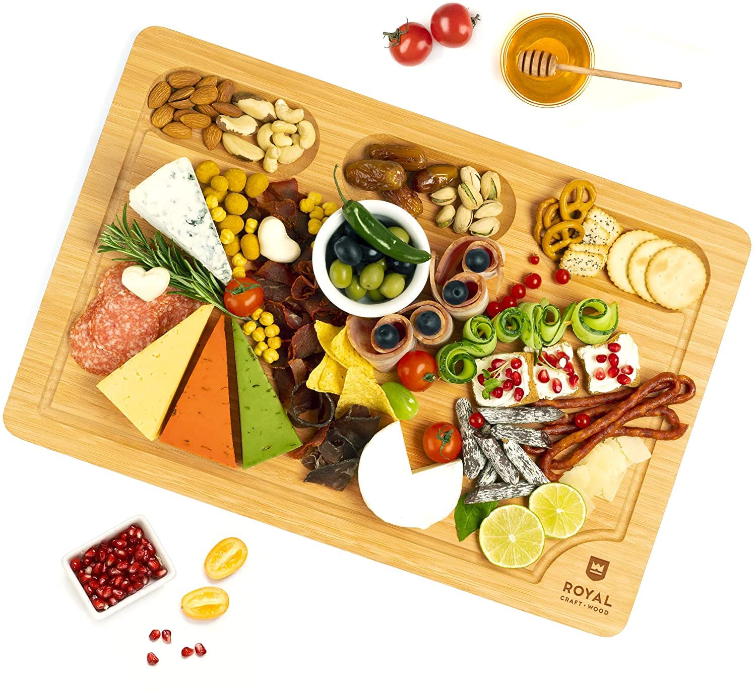 Premium Extra Large Wooden Charcuterie Board Set - Natural Bamboo Cheese & Meat Serving Tray with Handles - Perfect for Entertaining, Housewarming Gifts, Dinner Parties, Wine & Cheese Nights - Appetizer Platter for Charcuterie, Cheese, Fruits & Crackers