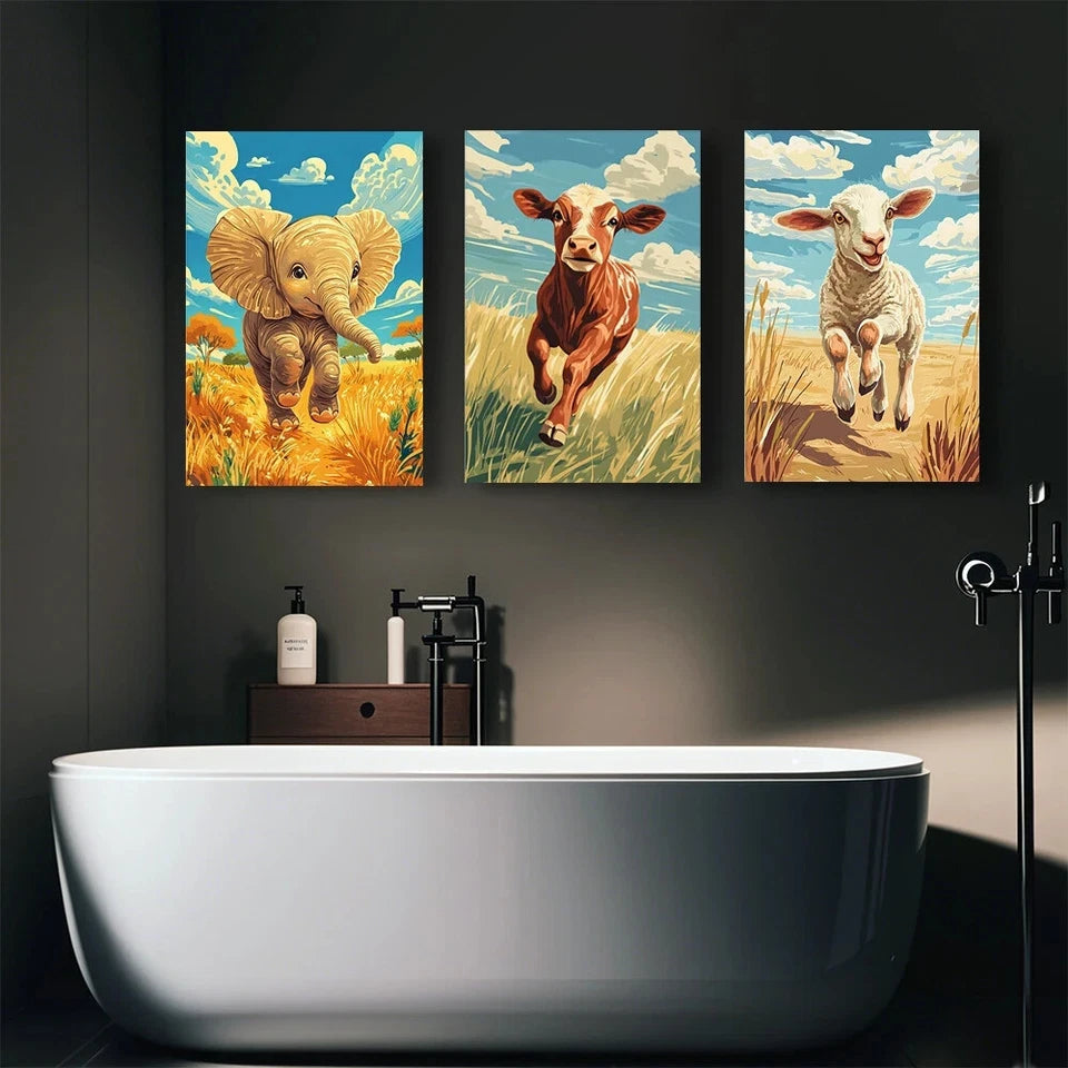3-Piece Abstract Animal Running Towards Bright Sky Metal Wall Art - Ready to Hang Modern Home Decor for Living Room, Bedroom & Office