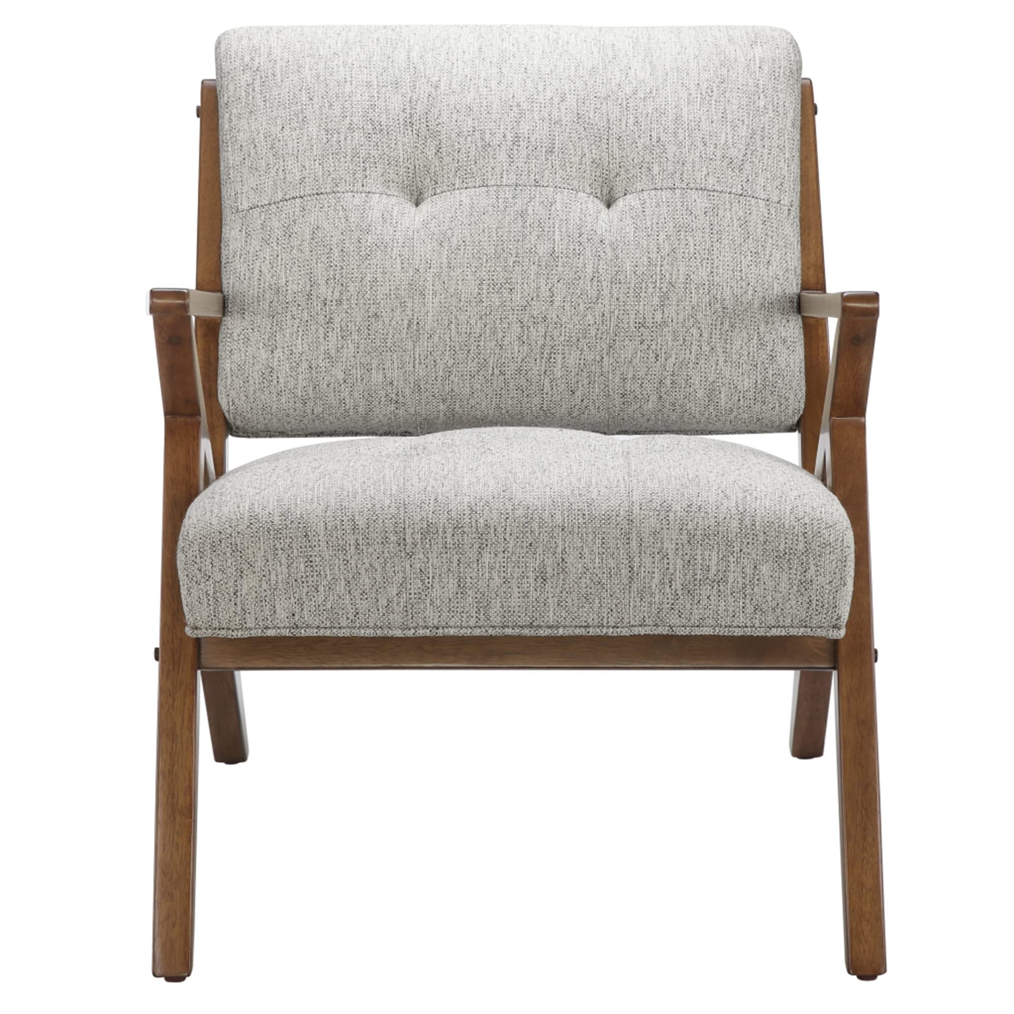 INK+IVY Mid-Century Modern Accent Chair for Living Room - Solid Wood Frame with Armrests, Upholstered Piped Seat & Button Tufted Back in Pecan Finish & Light Grey - Perfect for Lounge, Reading Nook or Office Decor