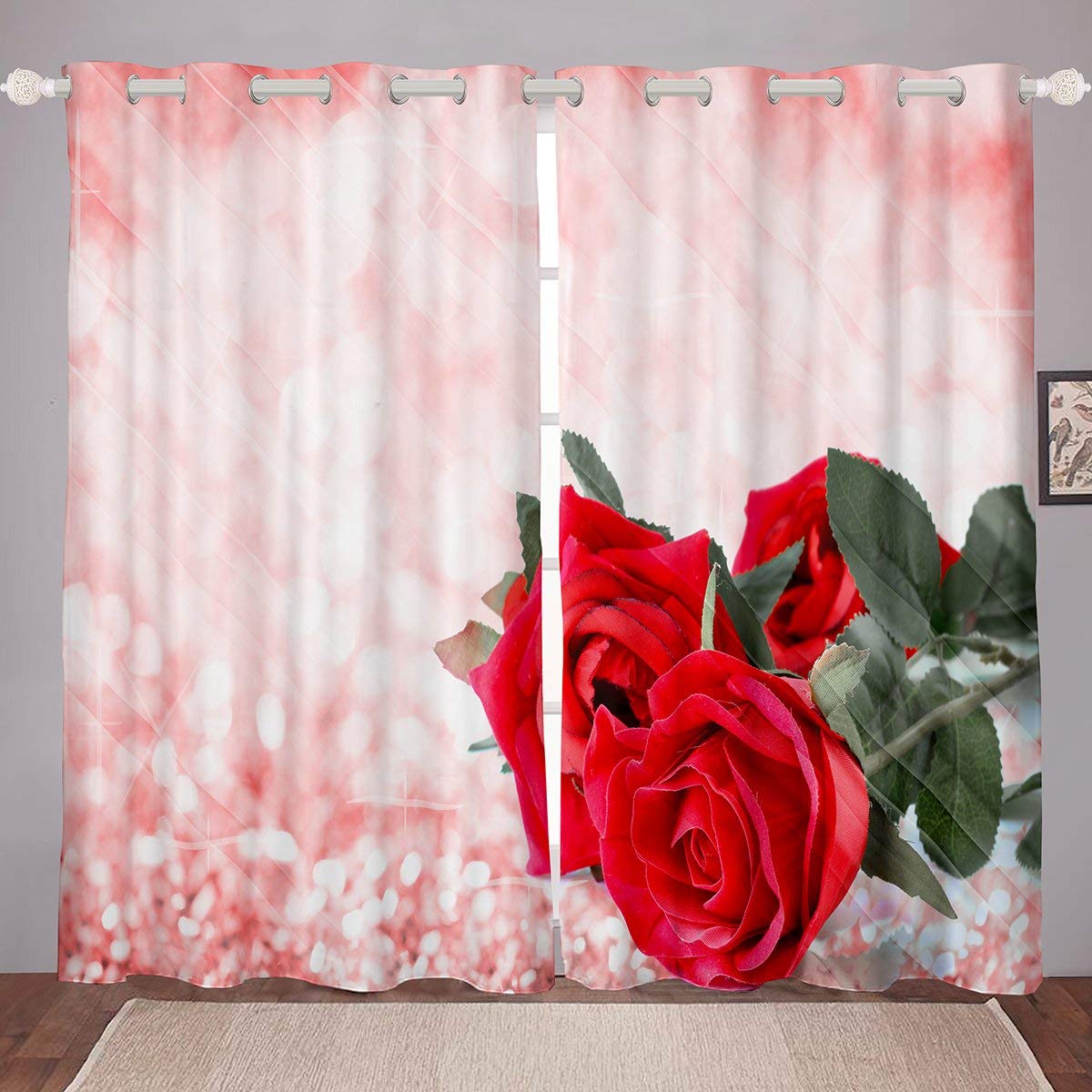 Erosebridal Floral Window Curtains for Kids & Teens - Romantic Room Decor for Valentine's Day