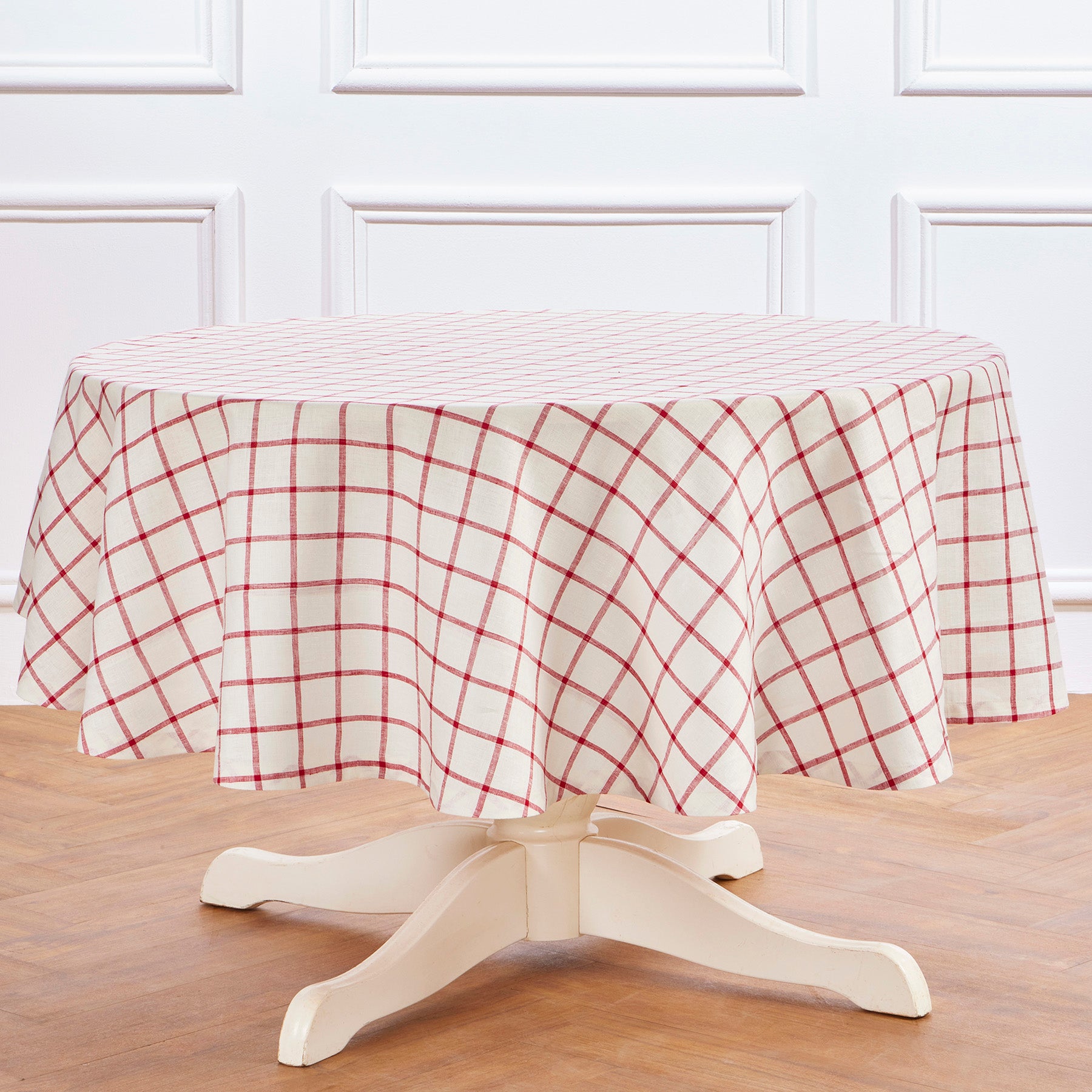 Round Windowpane Tablecloth - Elegant Lace Design for Dining Room, Kitchen, Party & Wedding Decor - 60 Inch White Vinyl Table Cover for Indoor/Outdoor Use