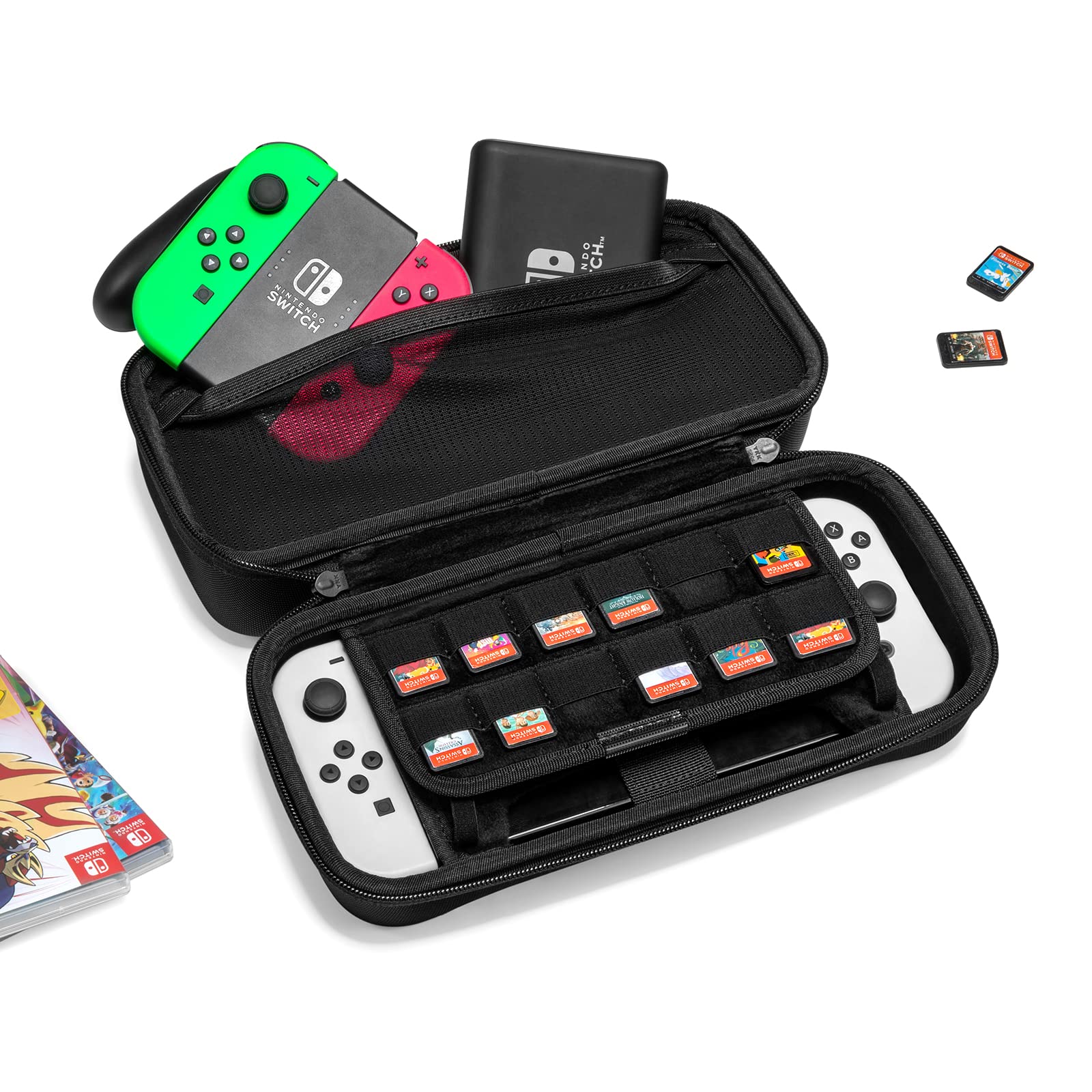 tomtoc Protective Carrying Case for Nintendo Switch & OLED Model - Large Travel Bag with Pro Controller Pocket, Holds 24 Game Cartridges | Durable Portable Shell for Joy-Con Grip & AC Adapter | Perfect for Gaming On-The-Go, Travel & Commuting