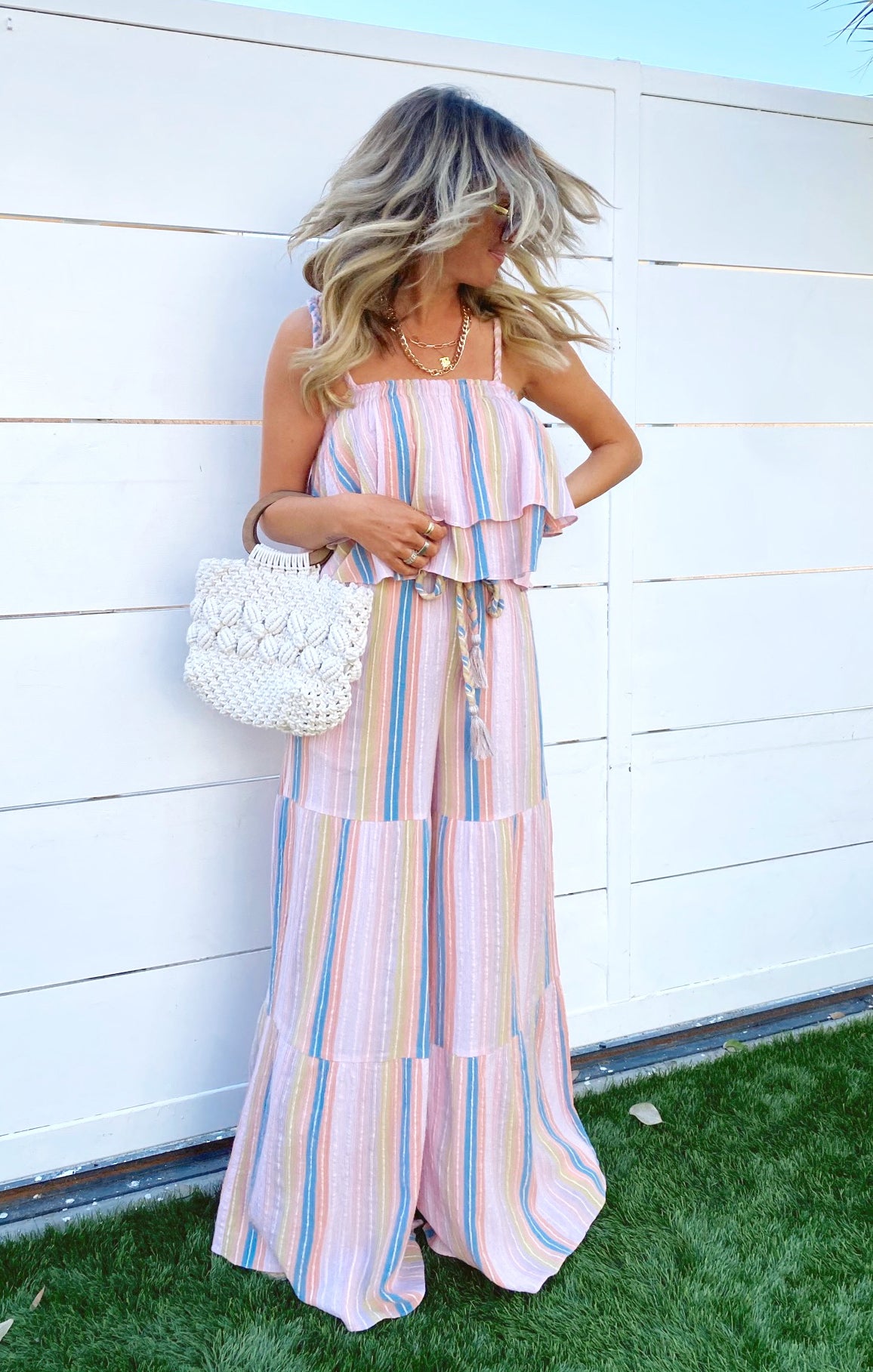 Klum Ruffle Top - Paradise Stripe Women's Blouse | Flowy Boho Chic Shirt for Summer, Beach & Vacation | Casual & Dressy Tops for Women