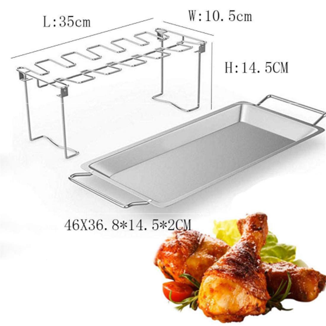 Stainless Steel Foldable Chicken Leg Wing Grill Rack - 12 Slots BBQ Drumstick Roaster Stand with Drip Pan for Smoker, Grill or Oven | Perfect for Backyard BBQ, Camping & Outdoor Cooking