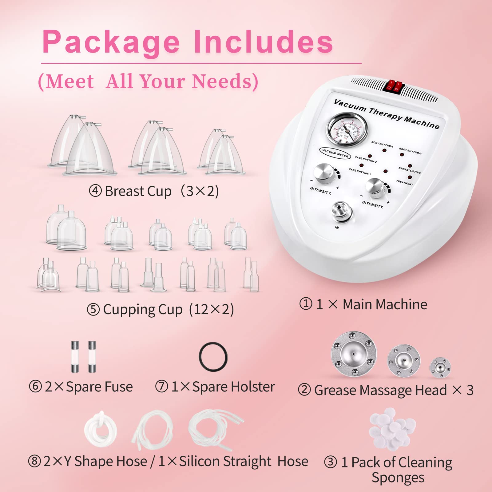 Beauty Star Vacuum Therapy Machine - Multifunctional Adjustable Cupping Device (0-70 cmHg) with 30 Cups & 3 Pumps (1200ML Capacity) for Cellulite Reduction, Pain Relief & Skin Rejuvenation | Perfect for Home Spa, Massage Therapy & Beauty Treatments
