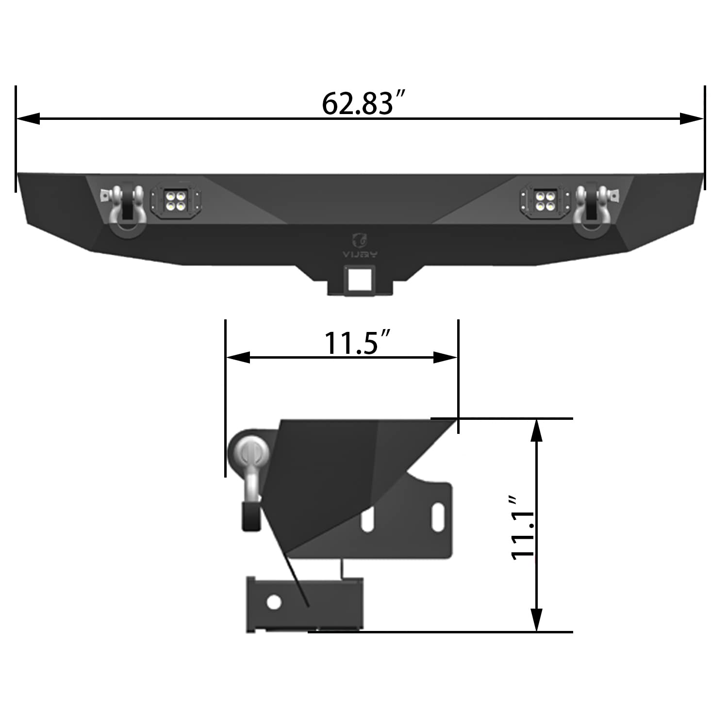 TIOYAR Black Textured Rear Bumper for 2007-2017 Jeep Wrangler JK & JKU - 2 LED Lights, 2
