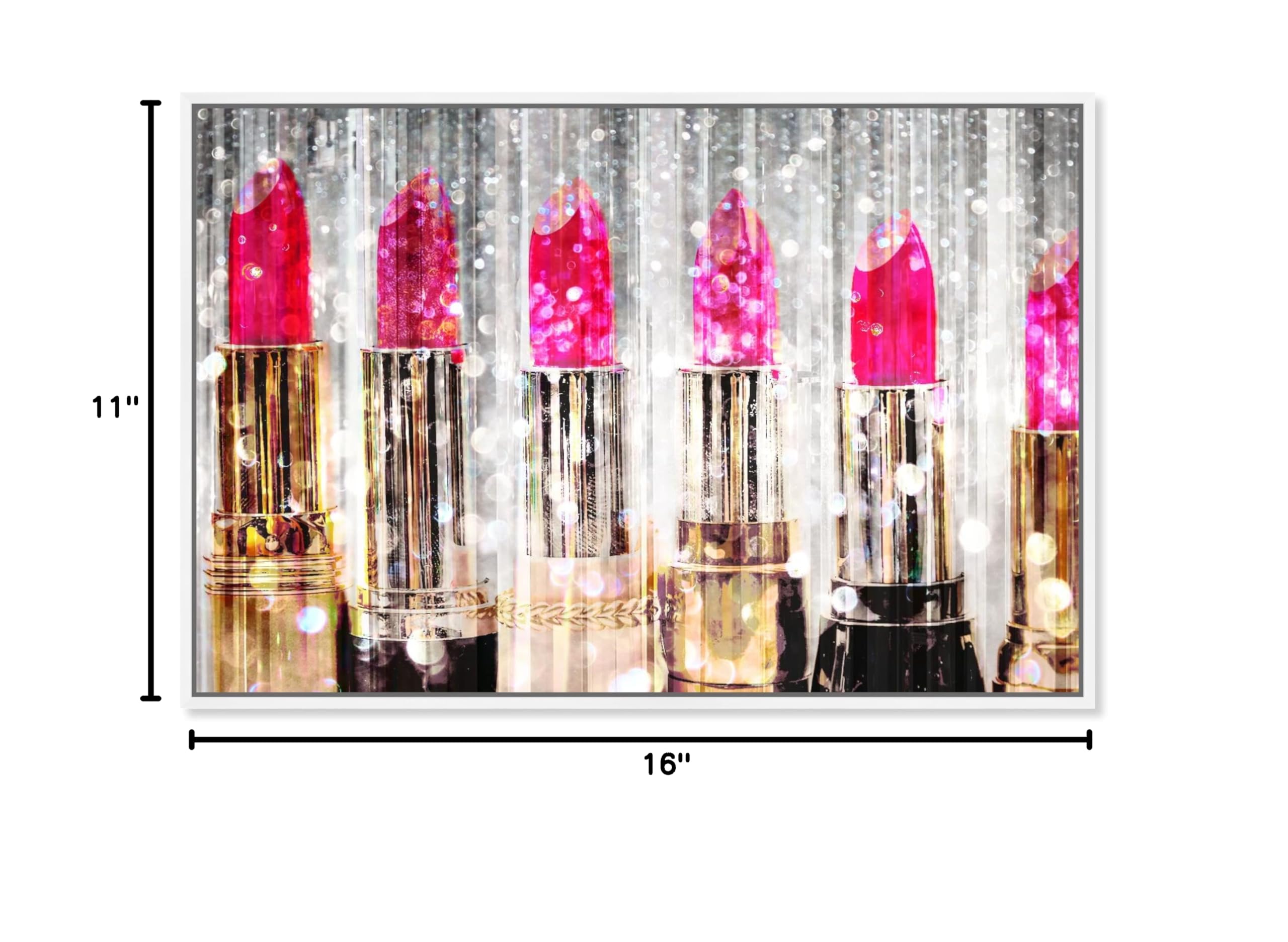 Oliver Gal Artist Co. Fashion & Glam Modern White Framed Canvas Wall Art - Lipstick Collection in Pink & Gold (15x10 inches) - Perfect for Living Room, Bedroom & Bathroom Decor | Elegant Home Accent for Women's Spaces & Makeup Lovers