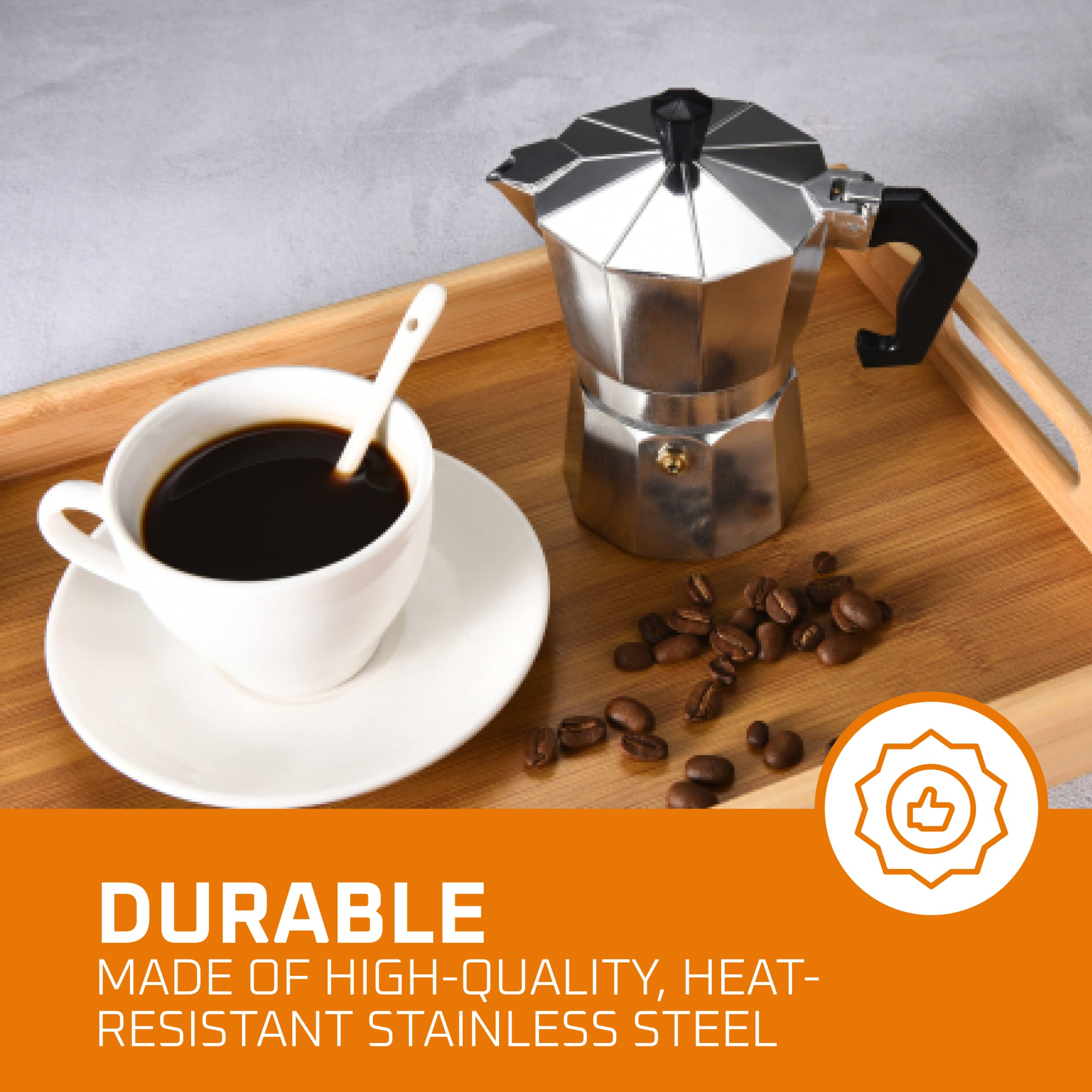 Bruntmor Manual Espresso Coffee Maker - Portable Stovetop Moka Pot & Coffee Percolator - Perfect for Espresso, Cappuccino & Brewing Rich Coffee at Home, Camping or Office Use