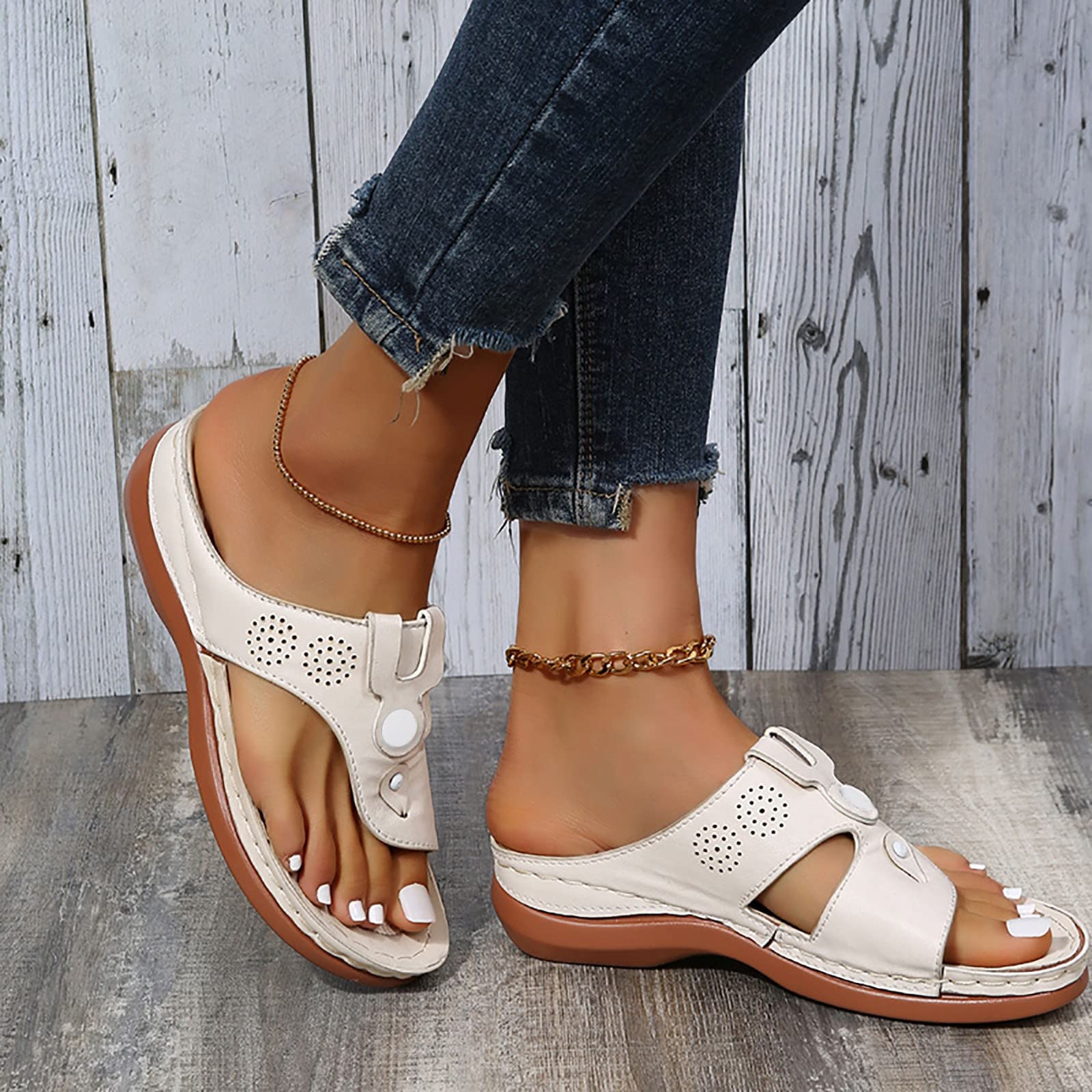 Women's Comfortable Wedge Platform Sandals with Arch Support - Strappy Summer Flip Flops for Beach, Pool, and Casual Outings