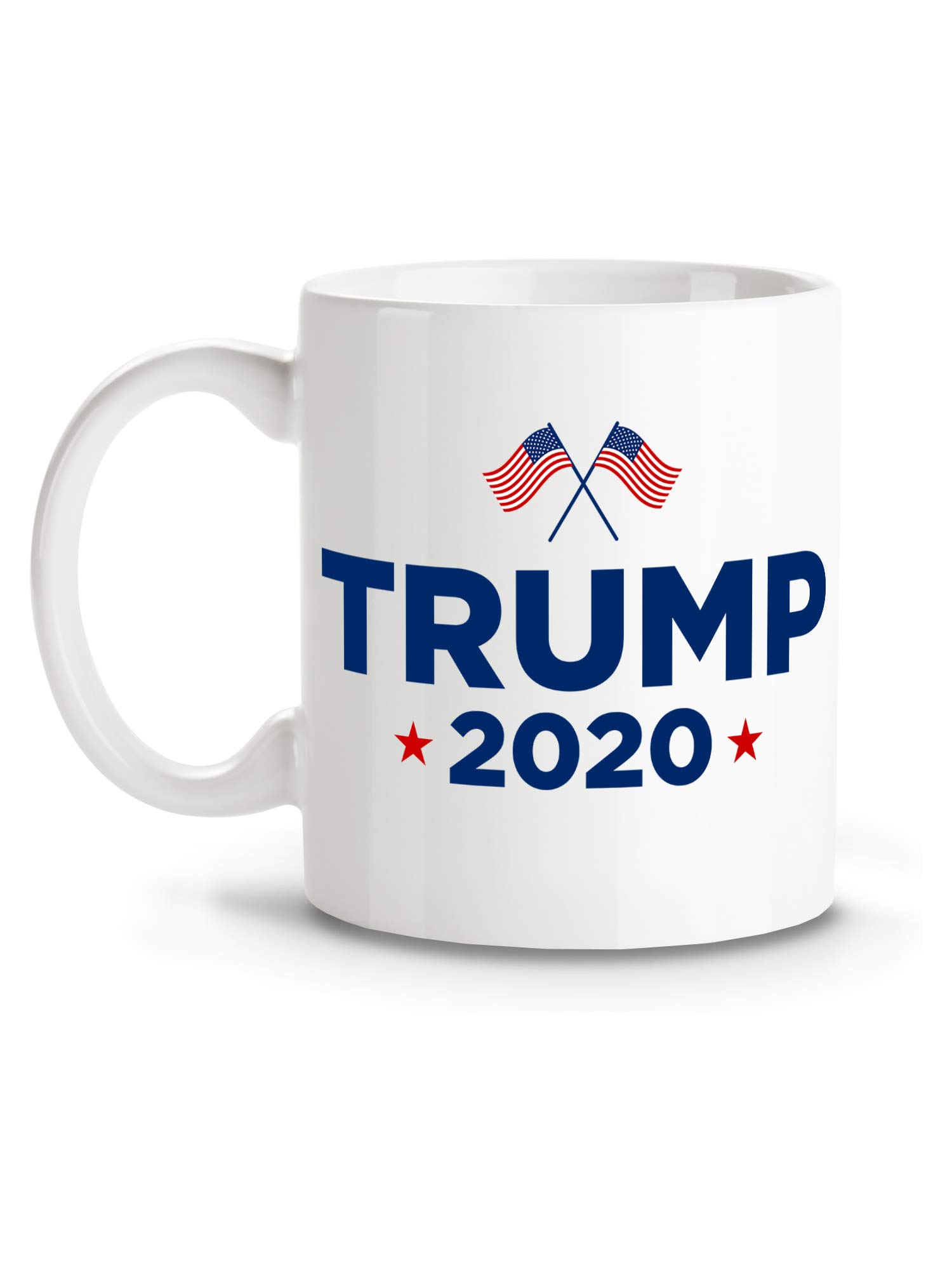 Trump 2020 Election Coffee Mug - 11 oz White Ceramic Cup with USA Flags - Political Campaign Gift for Supporters, Kitchen & Office Use