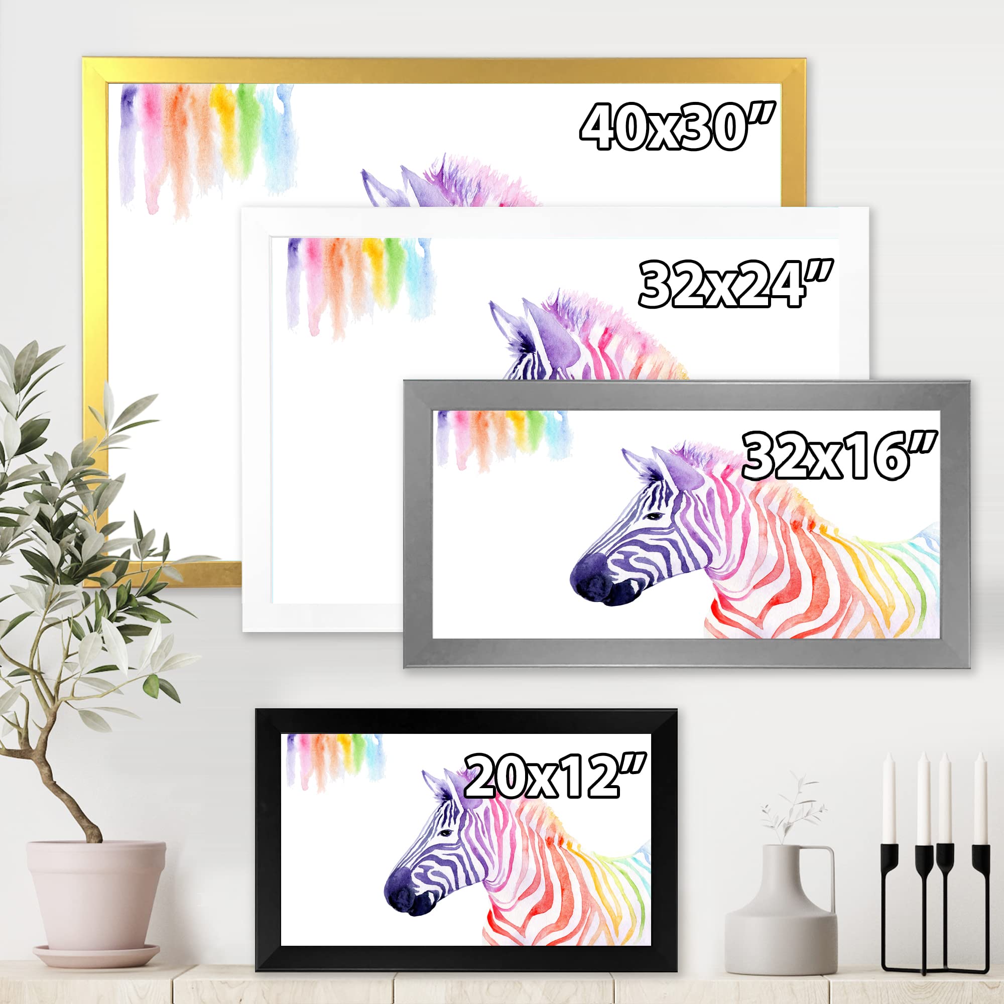 Rainbow Zebra Portrait Framed Wall Art - Vibrant Farmhouse Decor for Living Room, Bedroom & Office