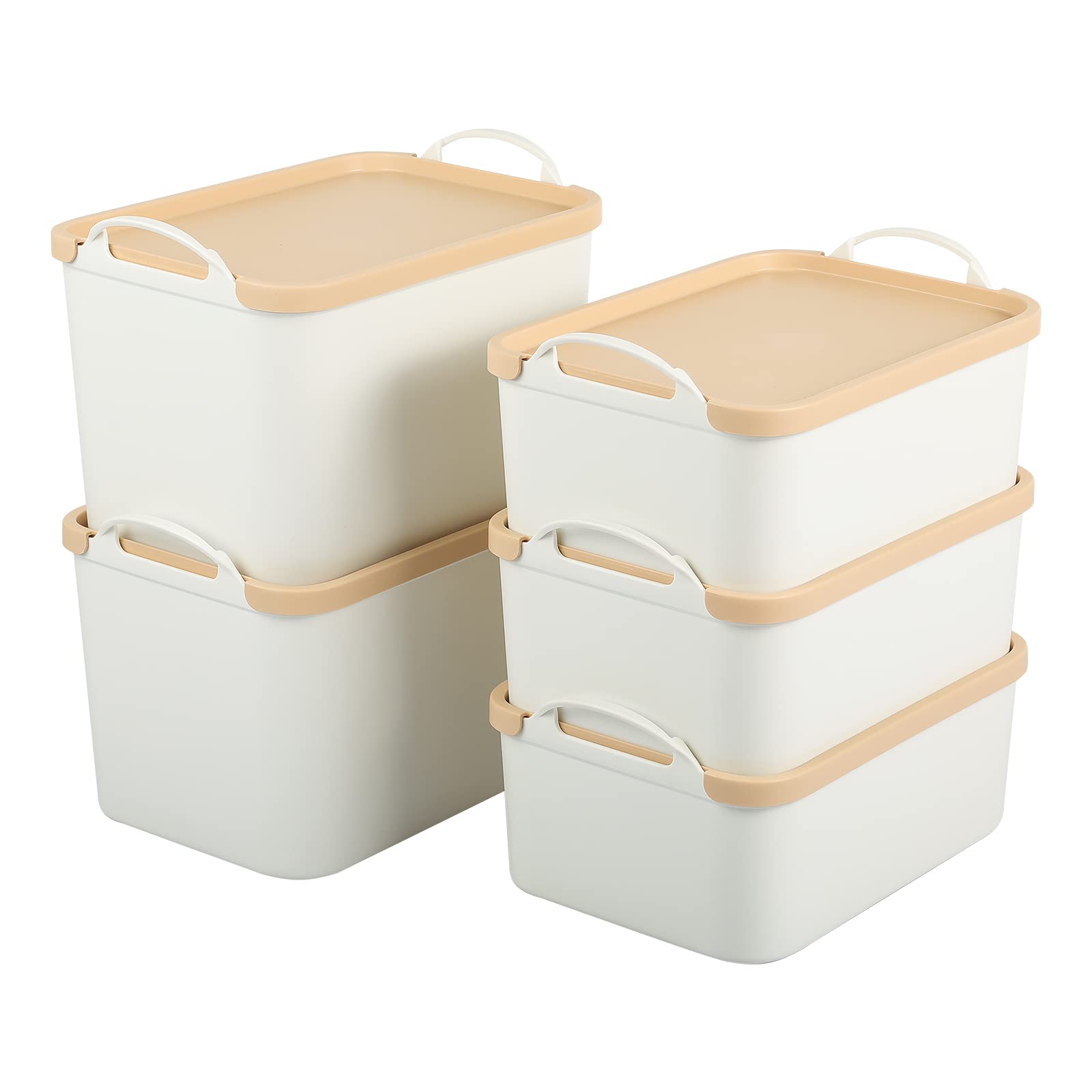 ANMINY 5-Piece Plastic Storage Bins with Lids - Large White Organizing Containers for Closet, Shelves & Drawers (2 Medium + 3 Small, Wheat Color) | Perfect for Home Organization, Office Supplies & Kids Toy Storage