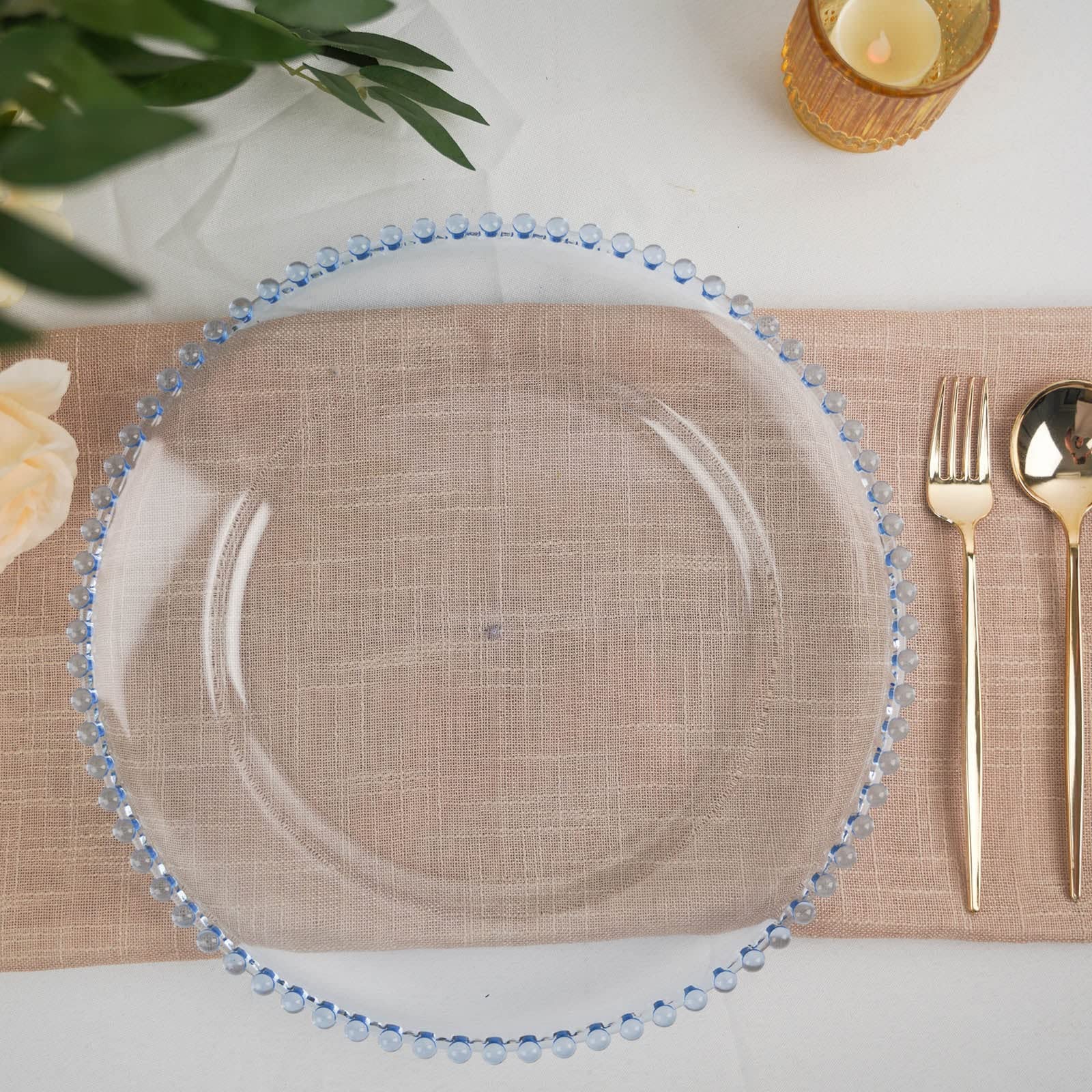 Efavormart 6 Pack 12 Inch Clear Blue Acrylic Round Charger Plates with Beaded Rim - Elegant Dinner Plates for Weddings, Parties & Formal Dining Decor