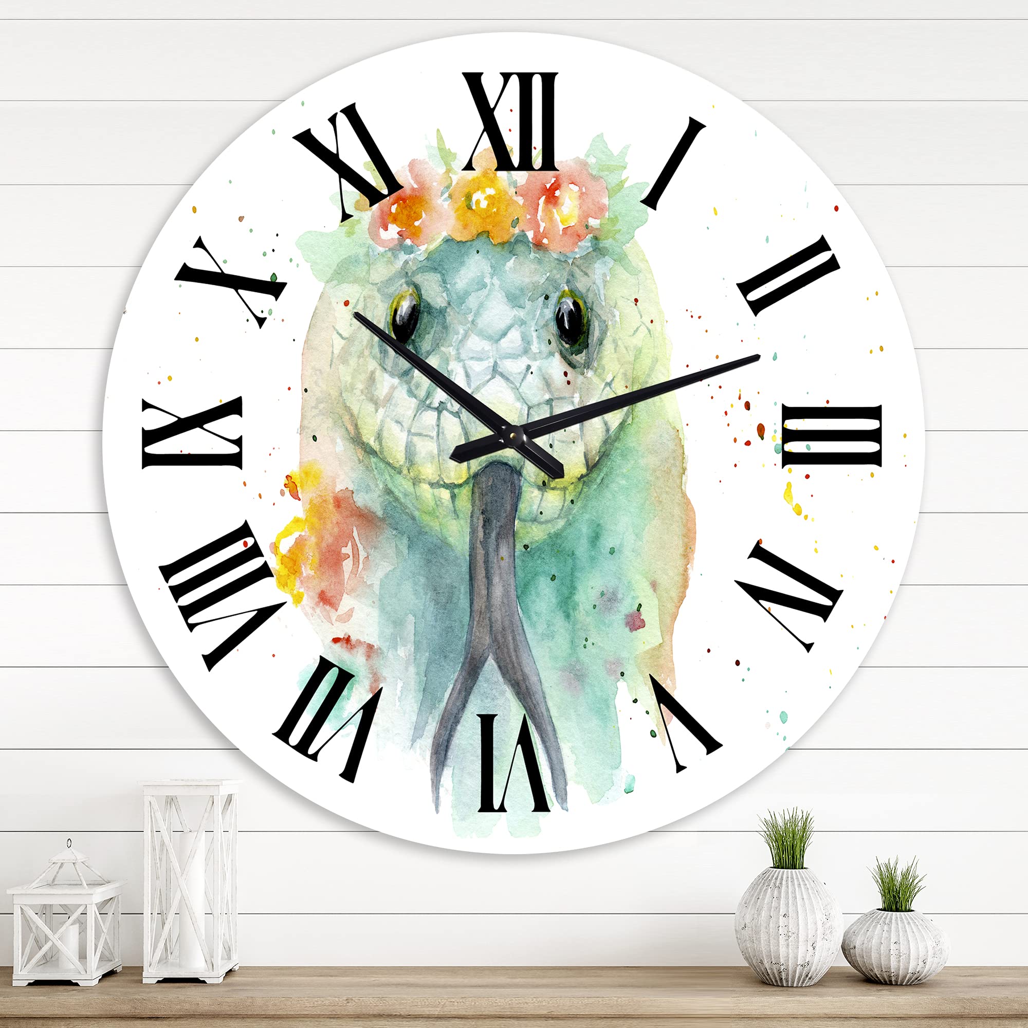 Farmhouse Wall Clock with Snake and Flowers Design - Large Decorative Clock for Home, Office, Living Room, Bedroom - Rustic Animal Wall Art for Farmhouse, Vintage, or Modern Decor