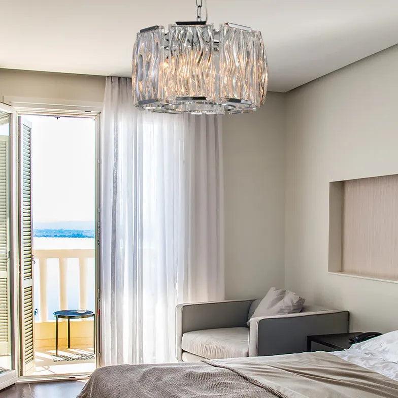 Modern Round Crystal Chandelier for Bedroom - Elegant Ceiling Light Fixture for Master Bedroom, Nursery & Dining Room Decor