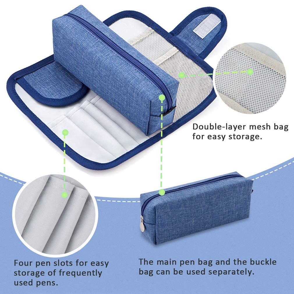 iSuperb Large Capacity Canvas Pencil Case - Removable Zipper Pouch for Stationery, Makeup & Cosmetics Organizer - Women's Denim Blue Storage Bag for School, Office & Travel Essentials