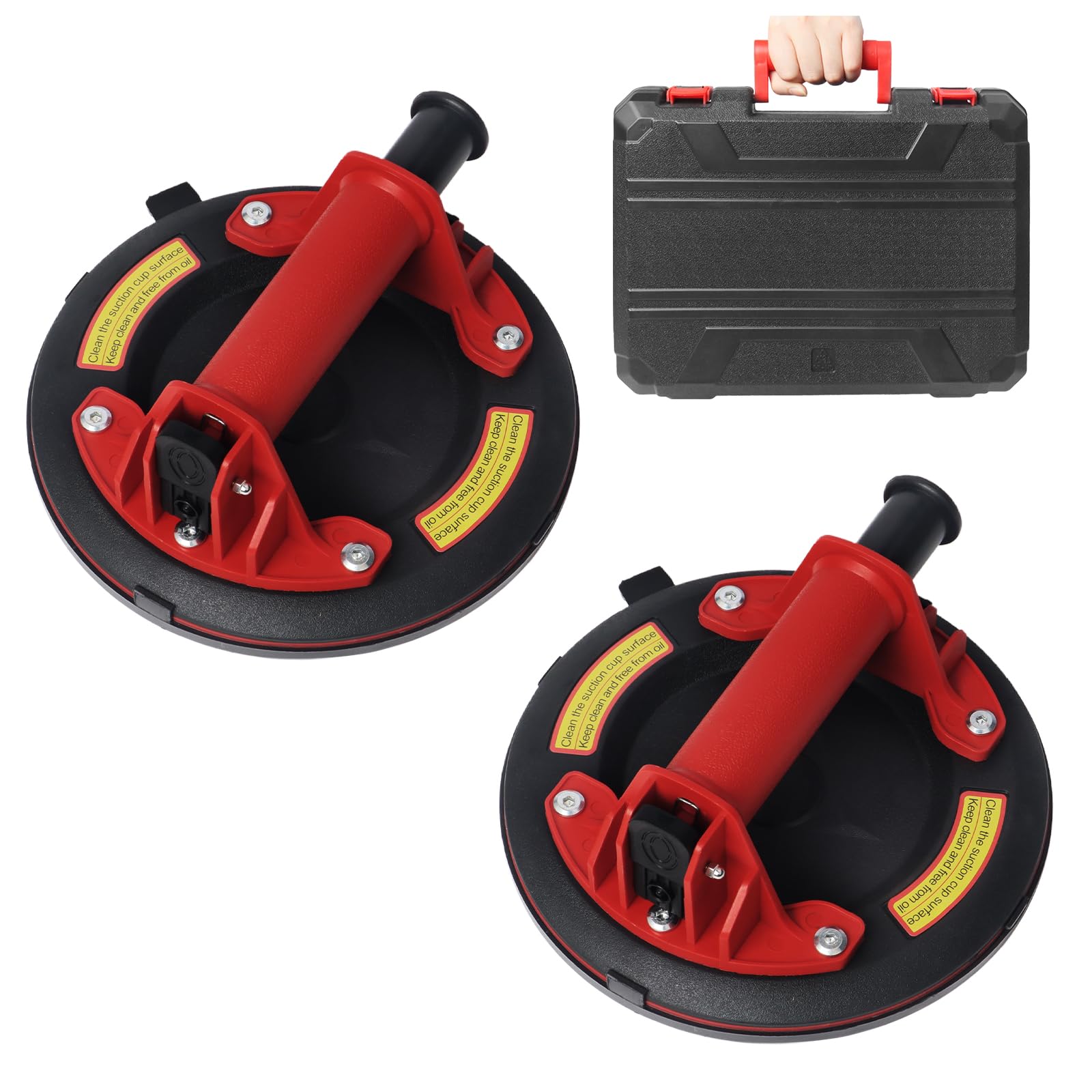 **Heavy Duty Glass Suction Cups (2 Pack) – 240 lbs Load Capacity, Vacuum Handle for Lifting Large Glass, Tiles & Windows – Includes Carrying Case (8