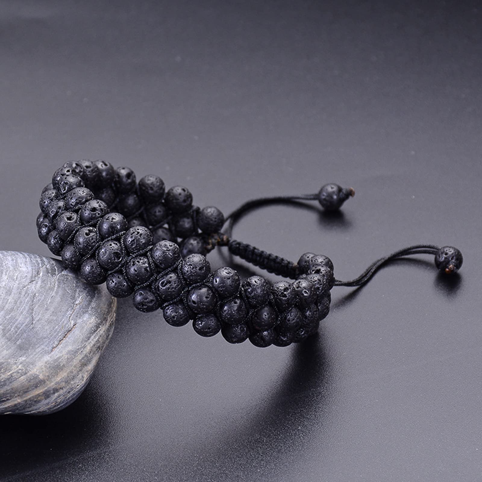 BCughia Beaded Bracelet for Women & Men - 3 Layer Lava Stone Multi-Row Adjustable Braided Bead Bracelet Set - Boho Chic Jewelry Gift for Birthday, Anniversary | Perfect for Everyday Wear, Yoga & Meditation