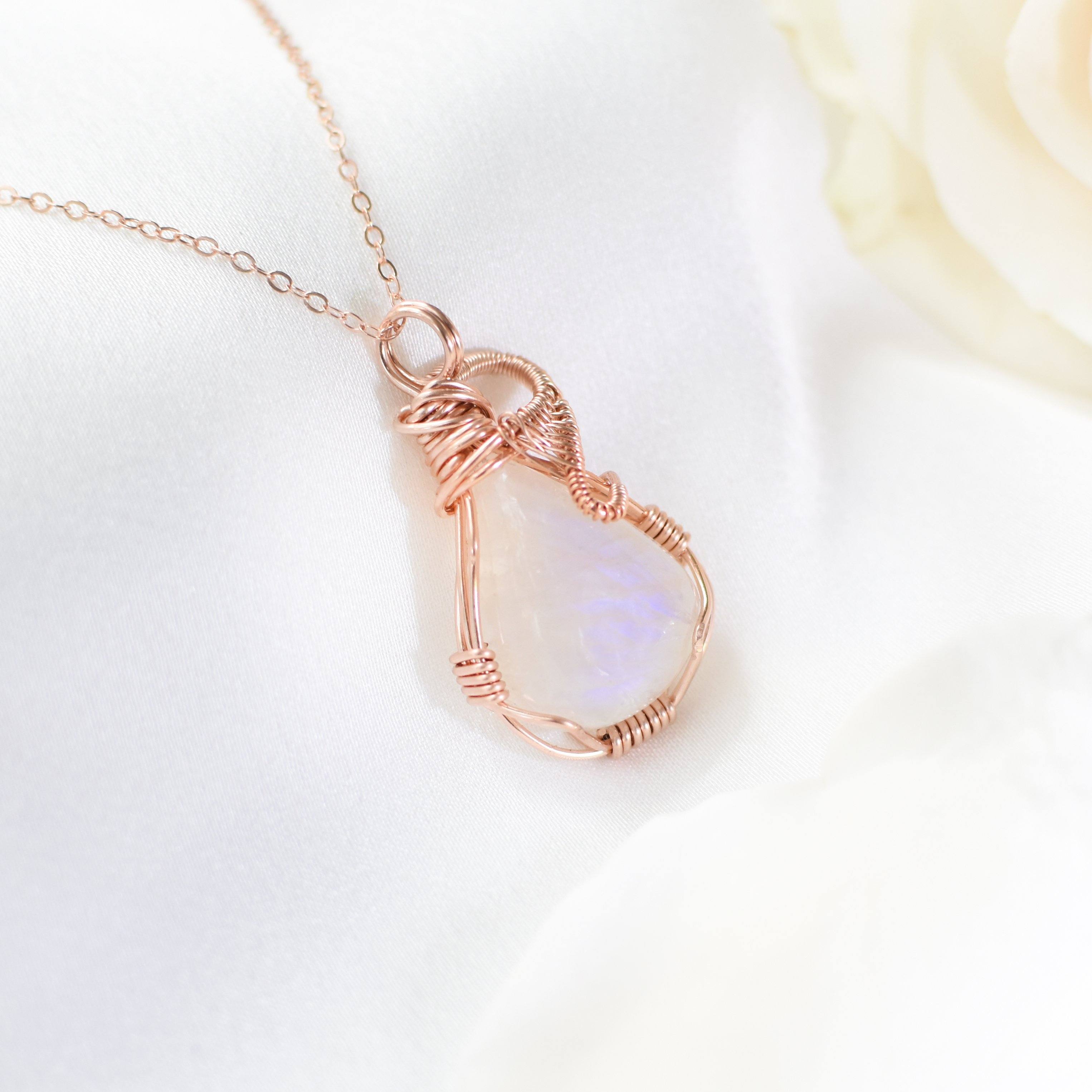 Rose Gold Rainbow Moonstone Necklace for Women - Elegant Dainty Pendant Jewelry Gift for Birthday, Anniversary & Valentine's Day - Perfect for Everyday Wear & Special Occasions