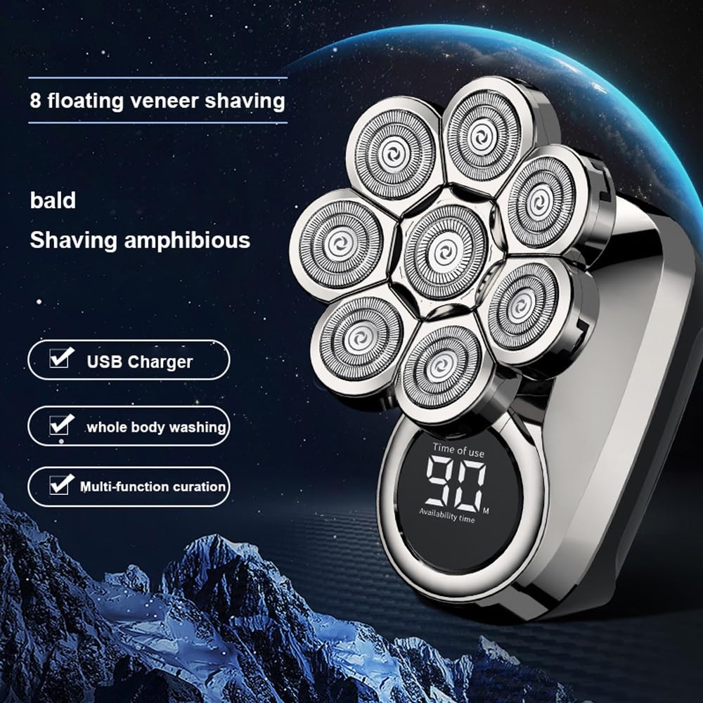 6-in-1 Rechargeable Electric Razor for Men - Head Shaver, Nose Hair Trimmer, Beard Trimmer & Body Groomer | Waterproof Cordless Shaving Kit for Bald Men | Perfect for Home, Travel & Gym Use