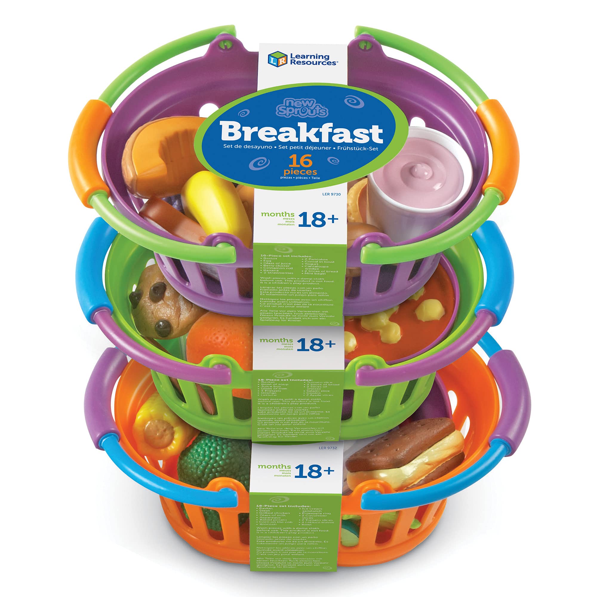 Learning Resources New Sprouts Pretend Play Food Bundle - 3 Sets (Breakfast, Lunch & Dinner) | Educational Toddler Toys for Ages 18+ Months | Supermarket Role Play, Kitchen & Preschool Learning Activities