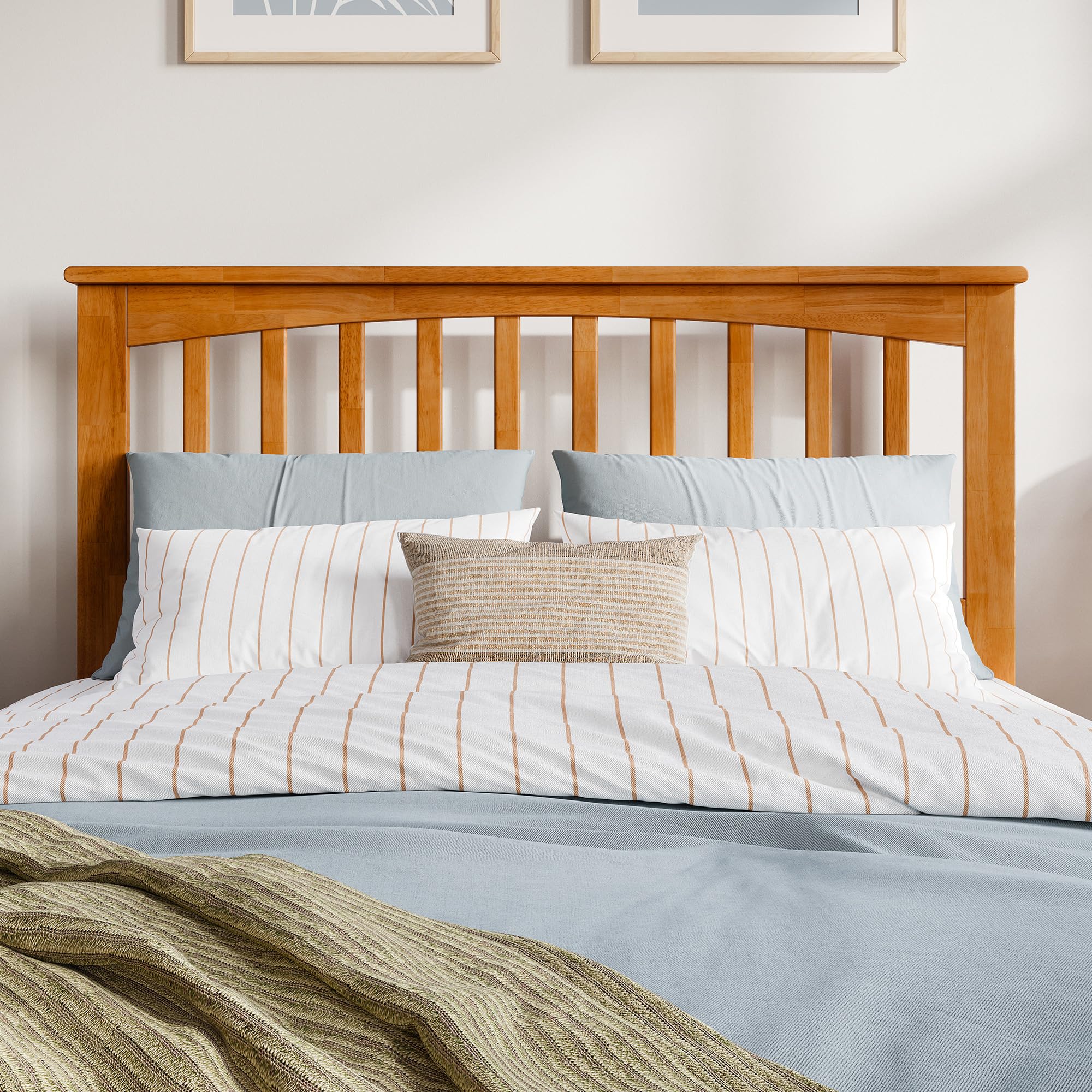 AFI Mission Full Solid Wood Headboard with USB Charging Ports - Light Toffee Finish - Modern Bedroom Furniture for Queen & King Size Beds - Perfect for Bedroom Makeovers and Guest Room Upgrades