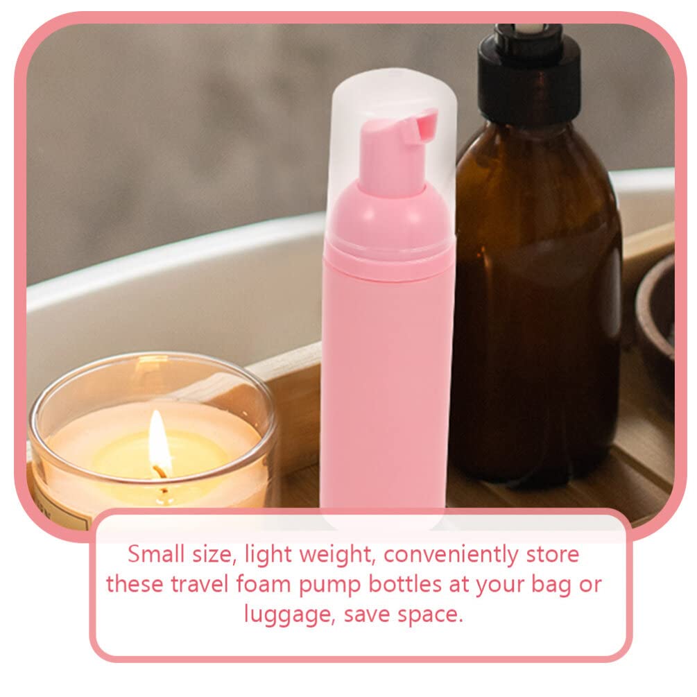 EXCLUZO 6-Pack Refillable Travel Pump Bottles (60ml) - Empty Mousse Soap Containers for Shampoo, Lotion & Toiletries | Leak-Proof Portable Dispensers for Gym, Travel & Home Use